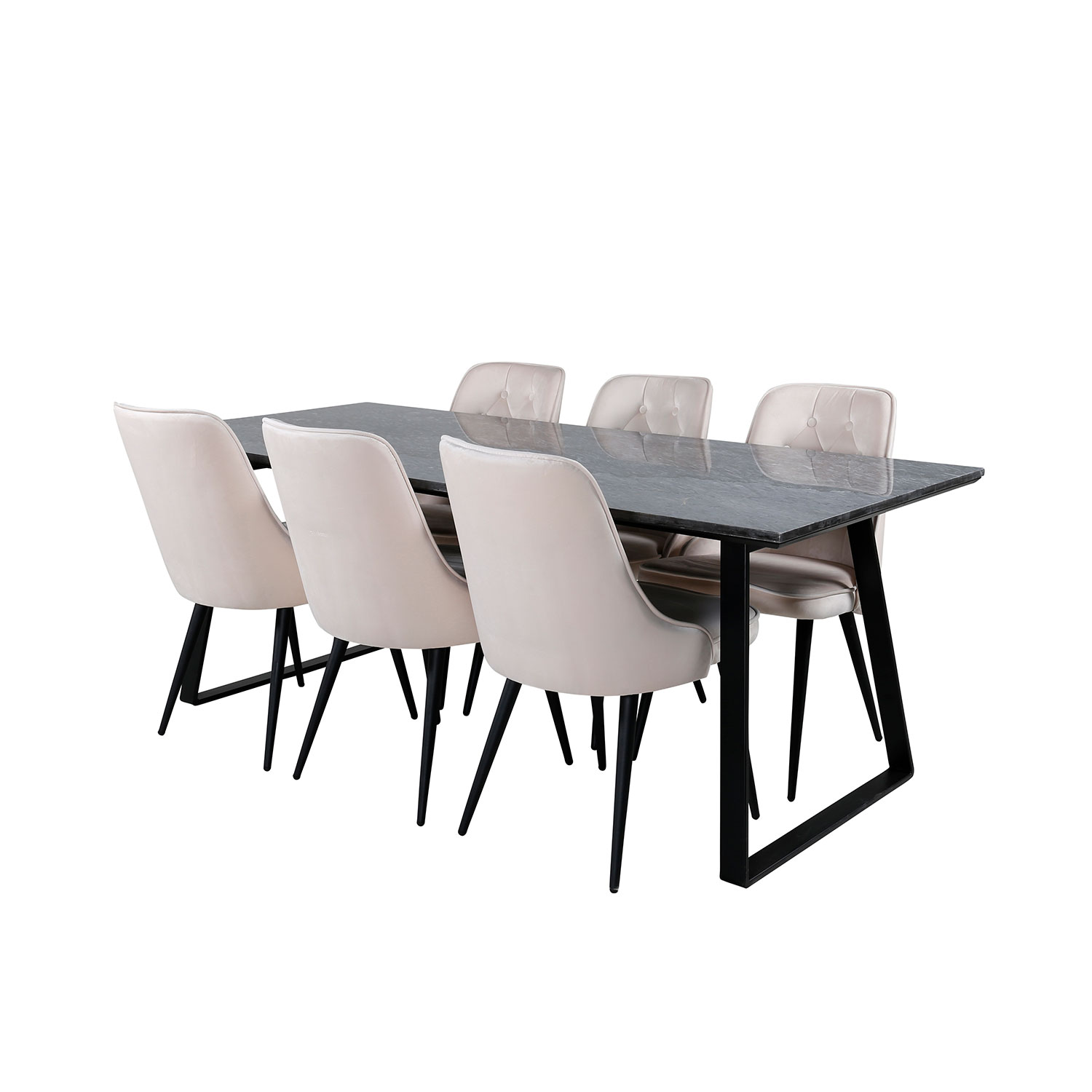 Matgrupp Venture Home Estelle med 6 Velvet Deluxe stolar