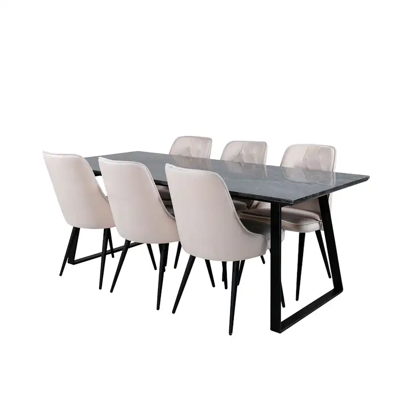 Matgrupp Venture Home Estelle med 6 Velvet Deluxe stolar