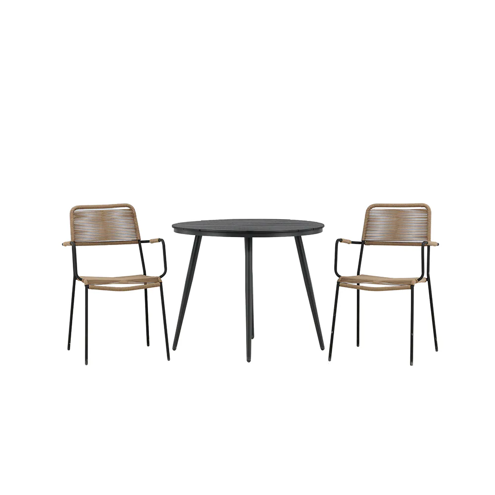Cafégrupp Venture Home Break Ø90 cm med 2 Lindos Stolar med Armstöd