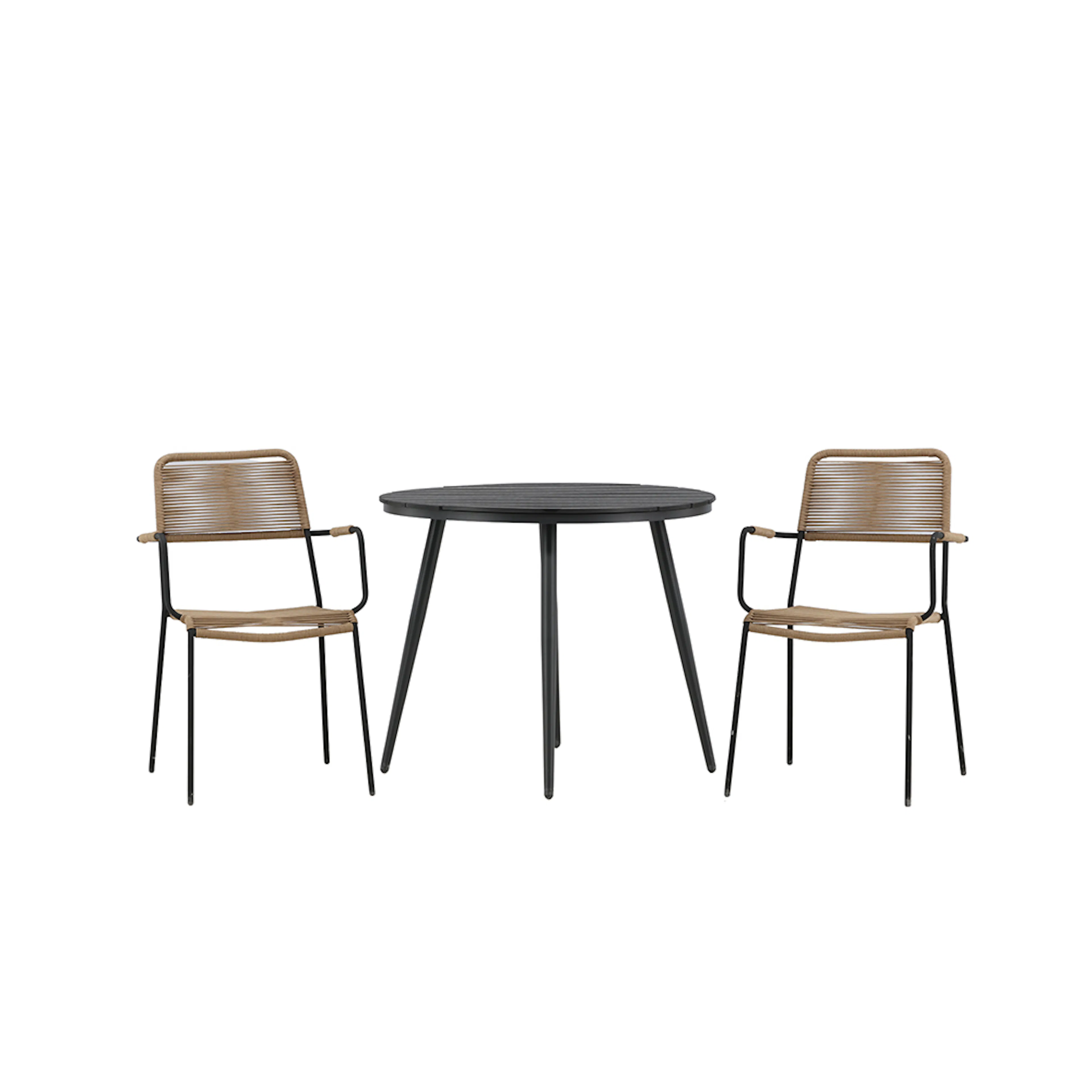 Cafégrupp Venture Home Break Ø90 cm med 2 Lindos Stolar med Armstöd