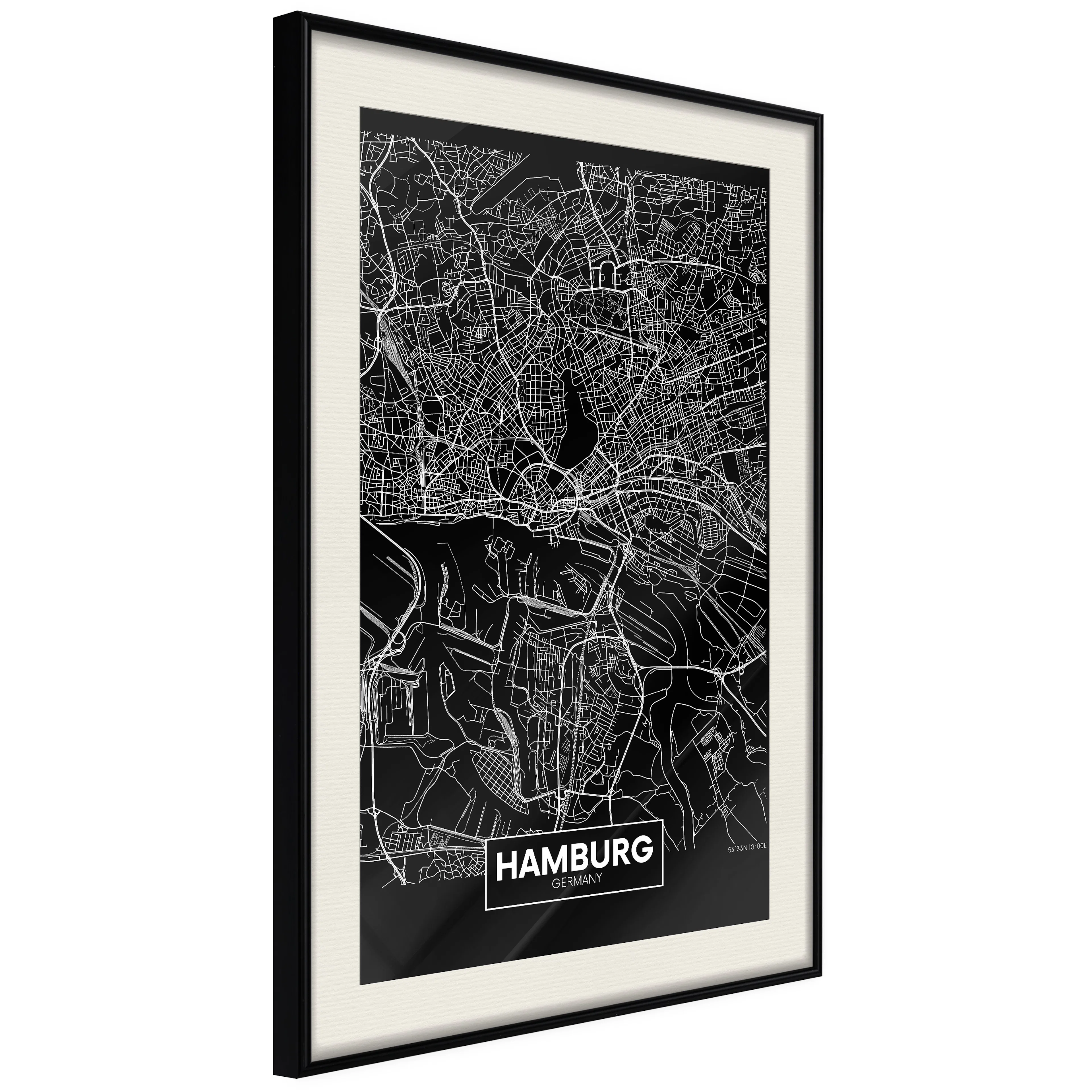 Poster Artgeist Affisch Dark Map of Hamburg