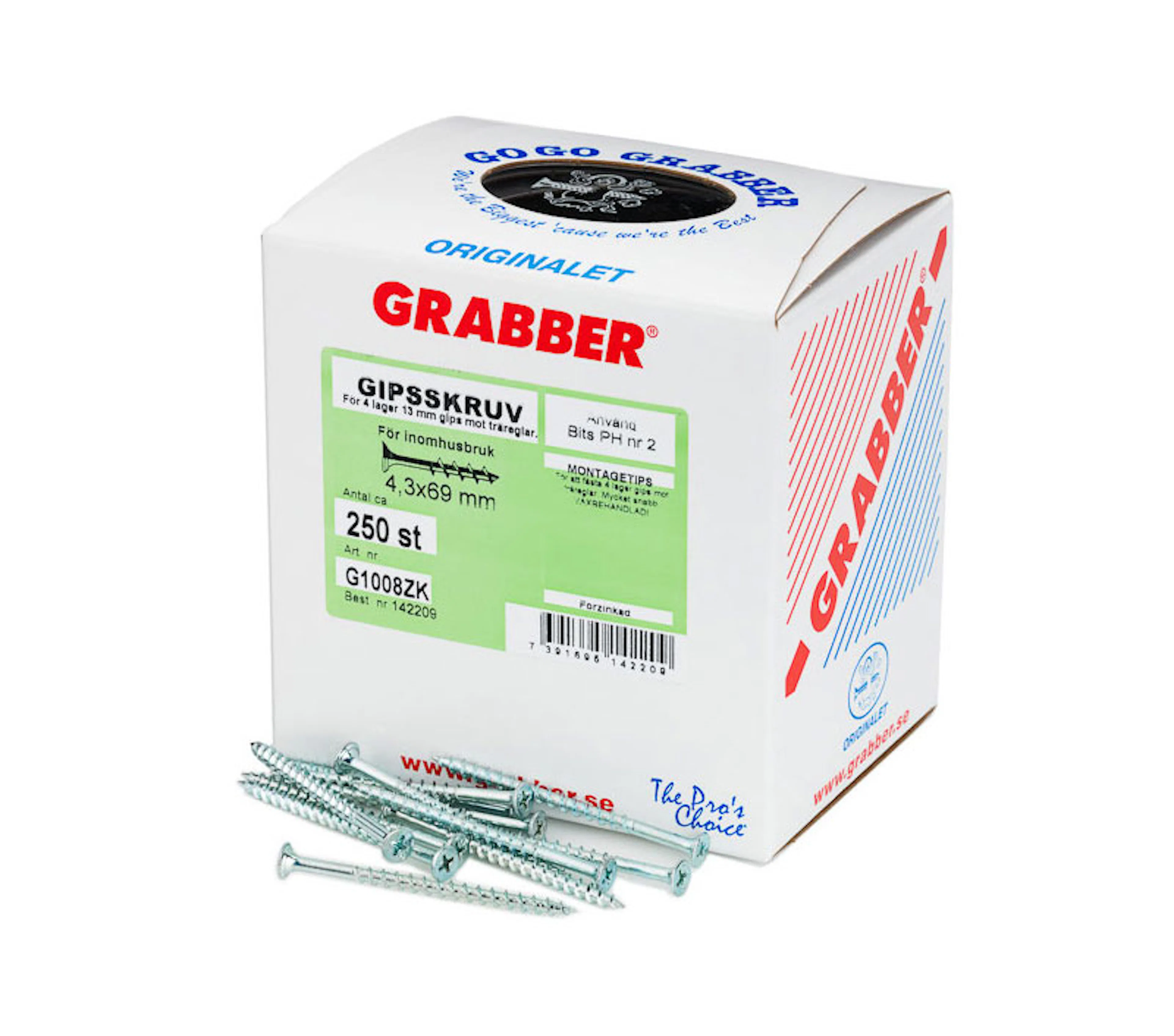 GIPSSKRUV G1008ZK 4,3X69 ZINK 250 ST Gipsskruv Grabber mot Trä 4,3X69 250 ST