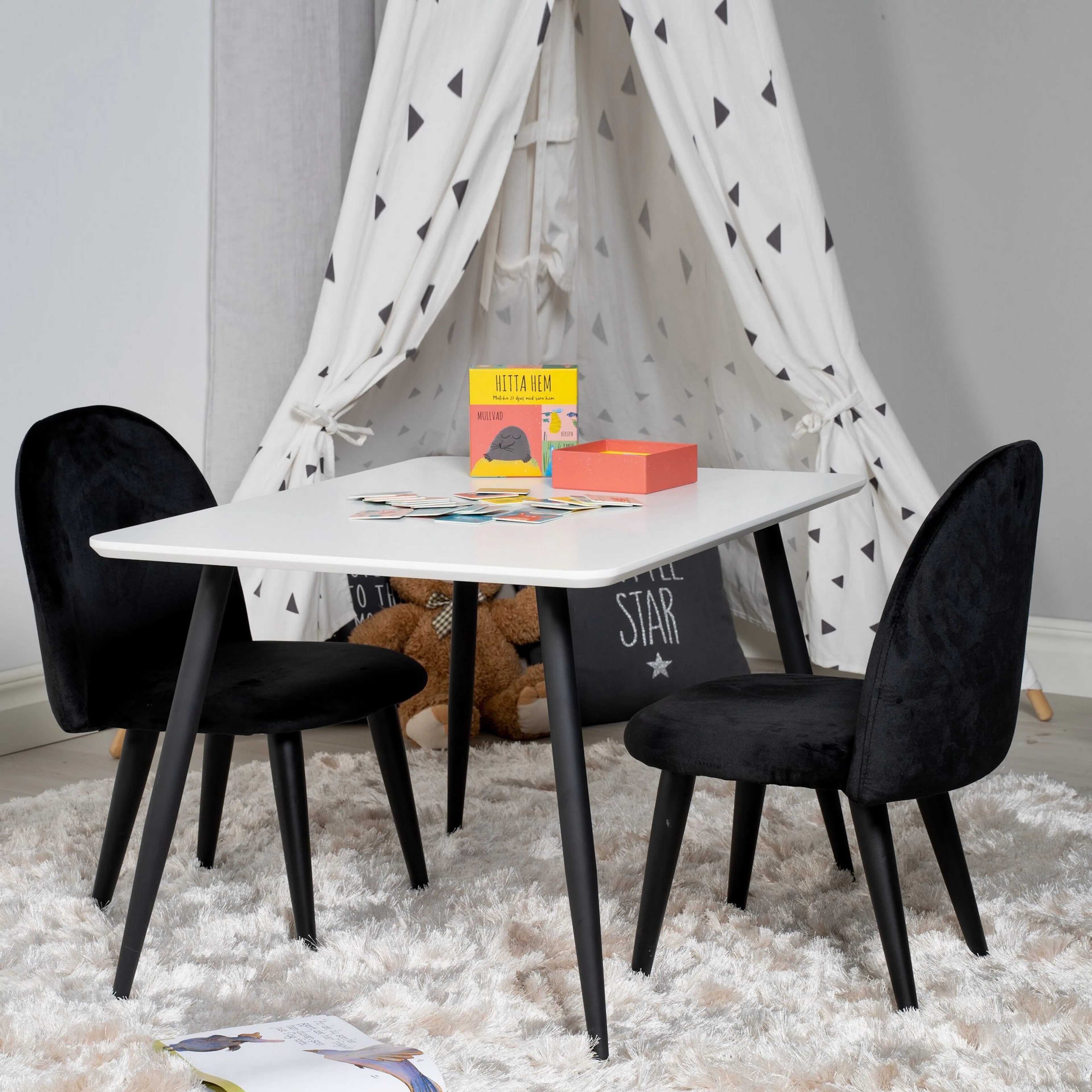 Polar Dining Table 80*60 XXS - White / Black +Velvet Dining Vit/Svart
