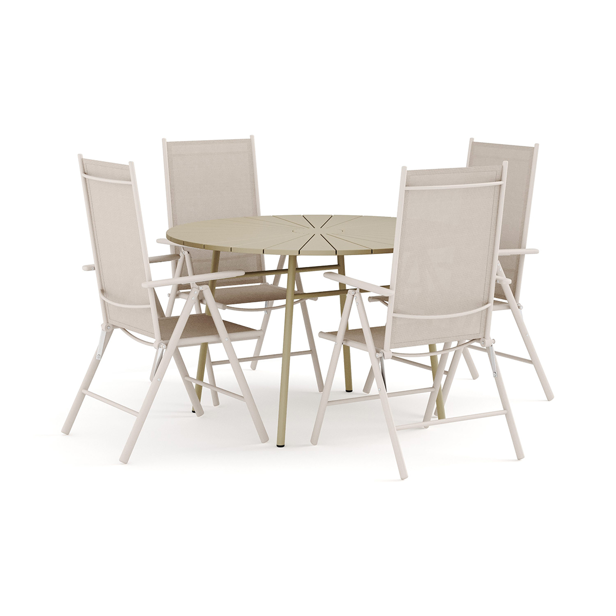 Trädgårdsgrupp Comfort Garden Tunis utomhus rund matgrupp 120 cm med 4 Maggie positionsstolar
