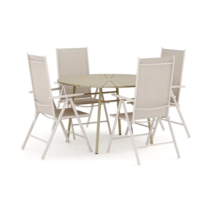 Trädgårdsgrupp Comfort Garden Tunis utomhus rund matgrupp 120 cm med 4 Maggie positionsstolar