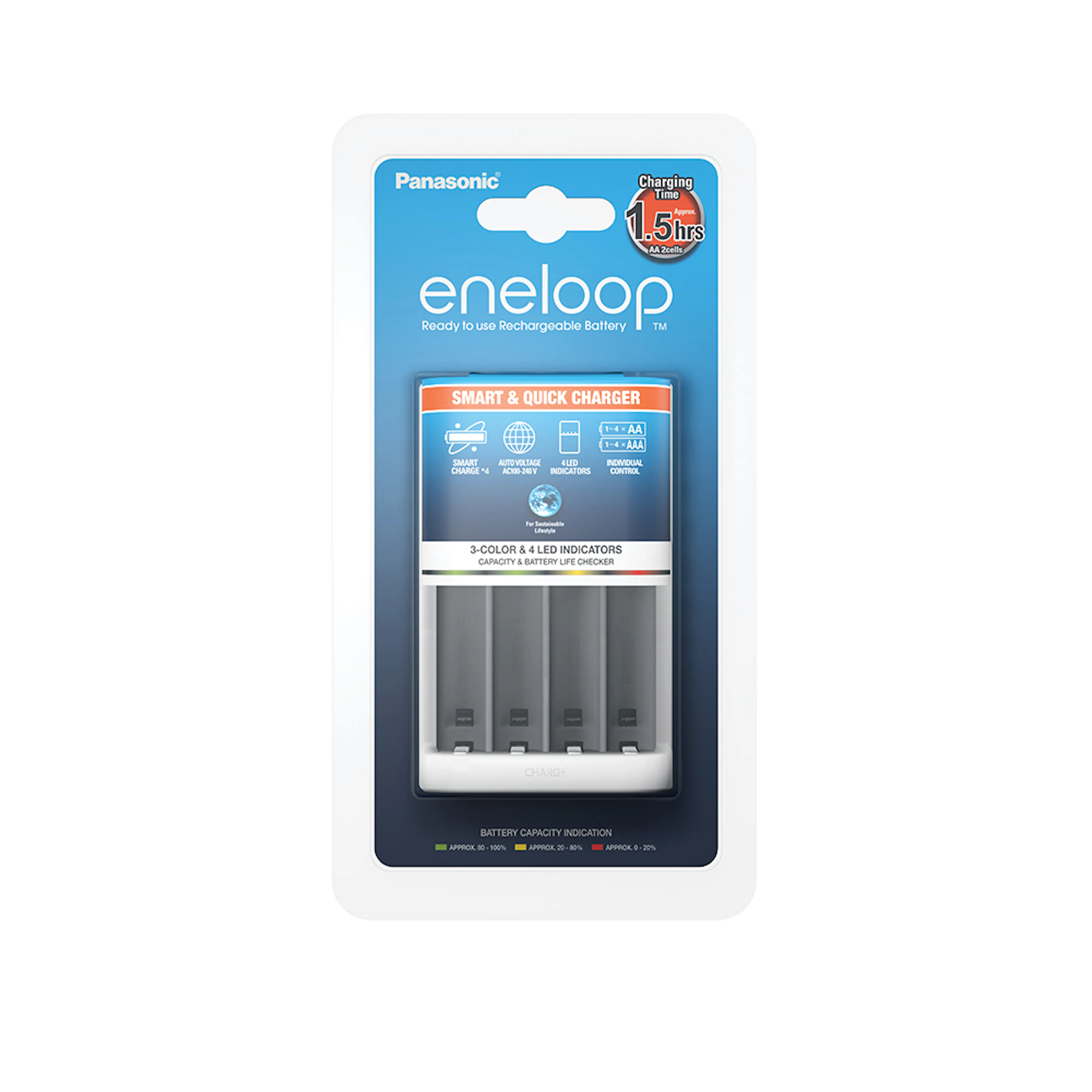 Snabbladdare Panasonic För Uppladningsbara AA/AAA Batterier