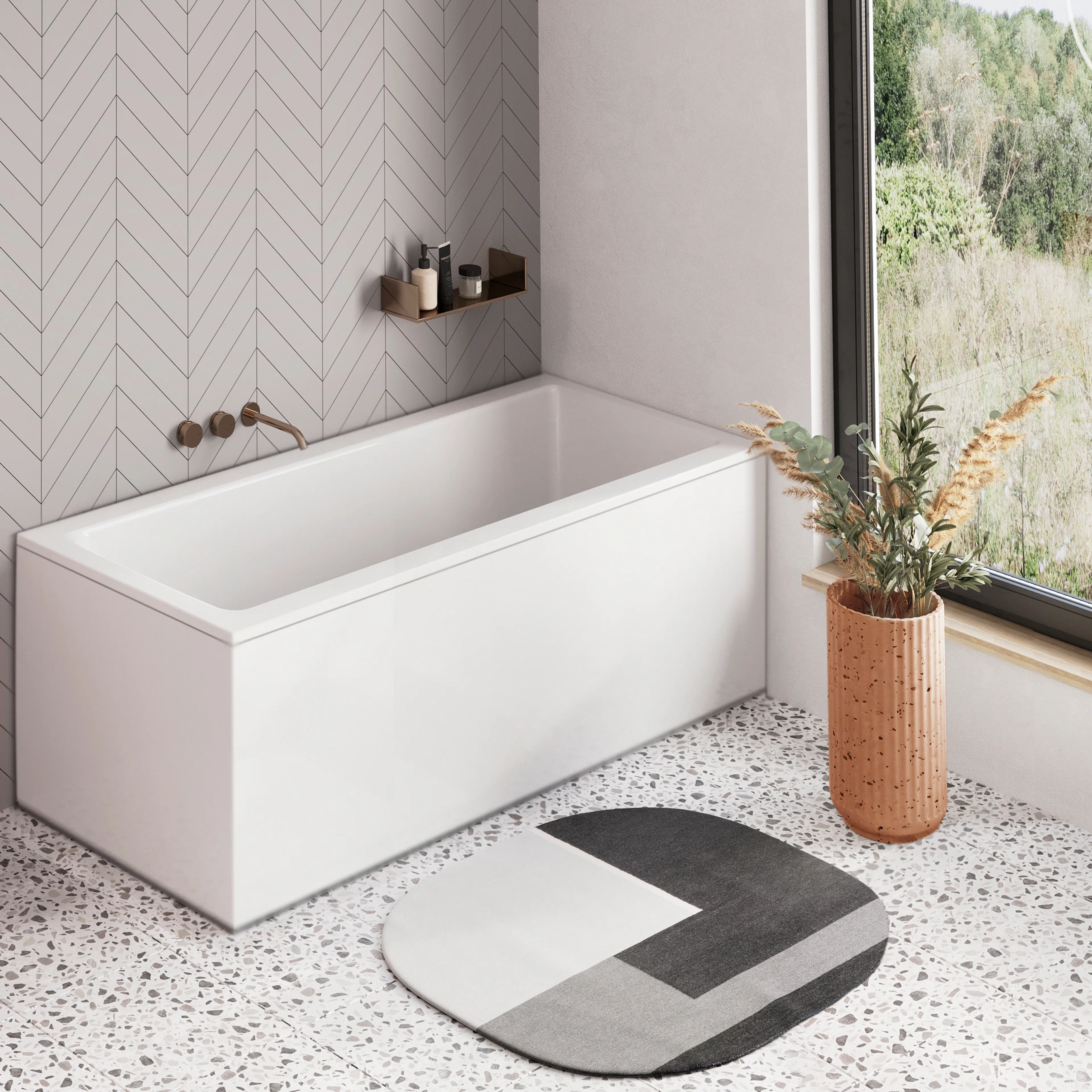 Badkar Borgholm 150 cm Standard U1 150 cm U1: Med Frontpanel, Sidopanel till vänster, Sargblandare till höger