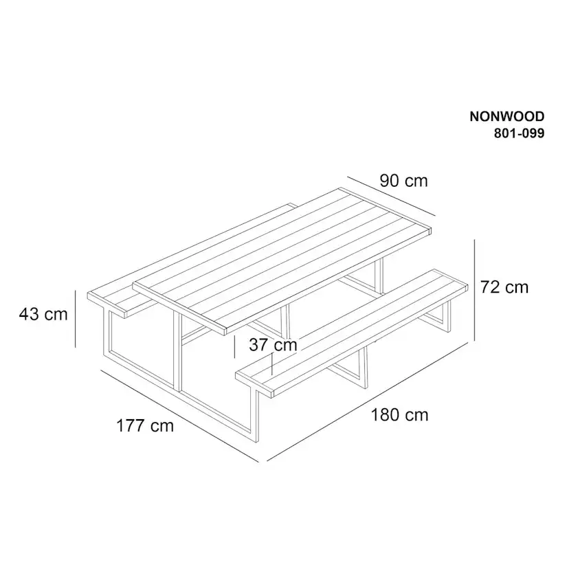 Picknickbord Hortus Nonwood Antracit Galvaniserad Ram Njord
