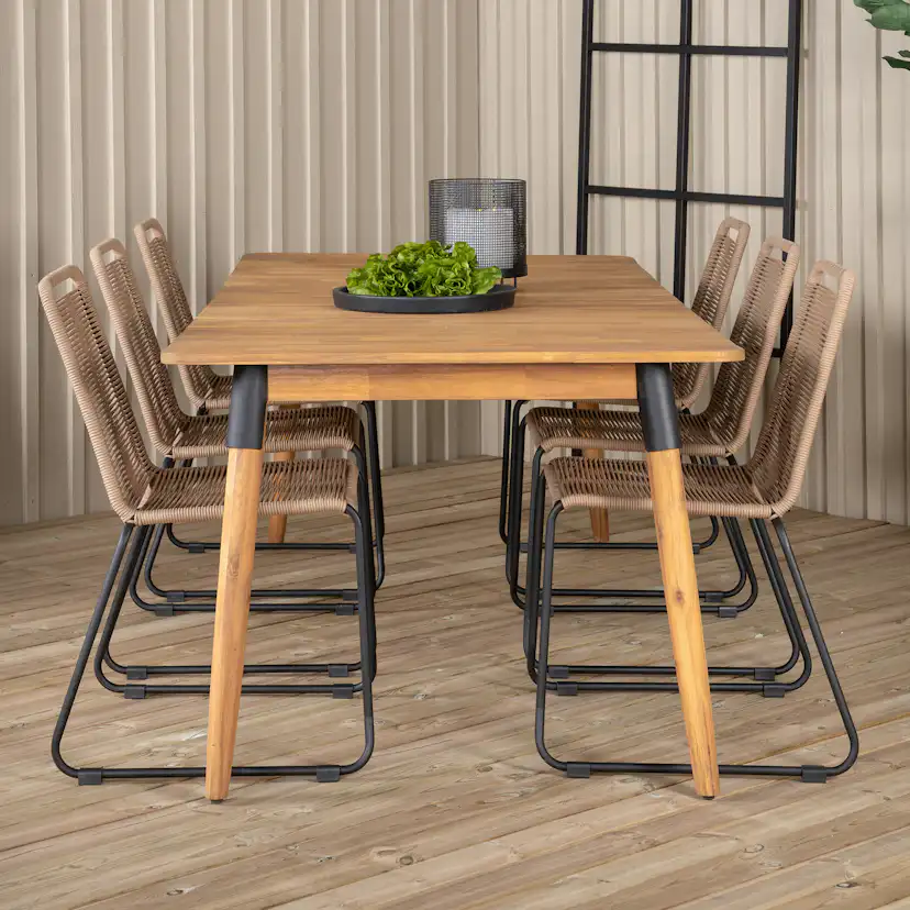 Julian Dining Table - Acasia - 210*100cm+Lindos Stacking Cha Latte