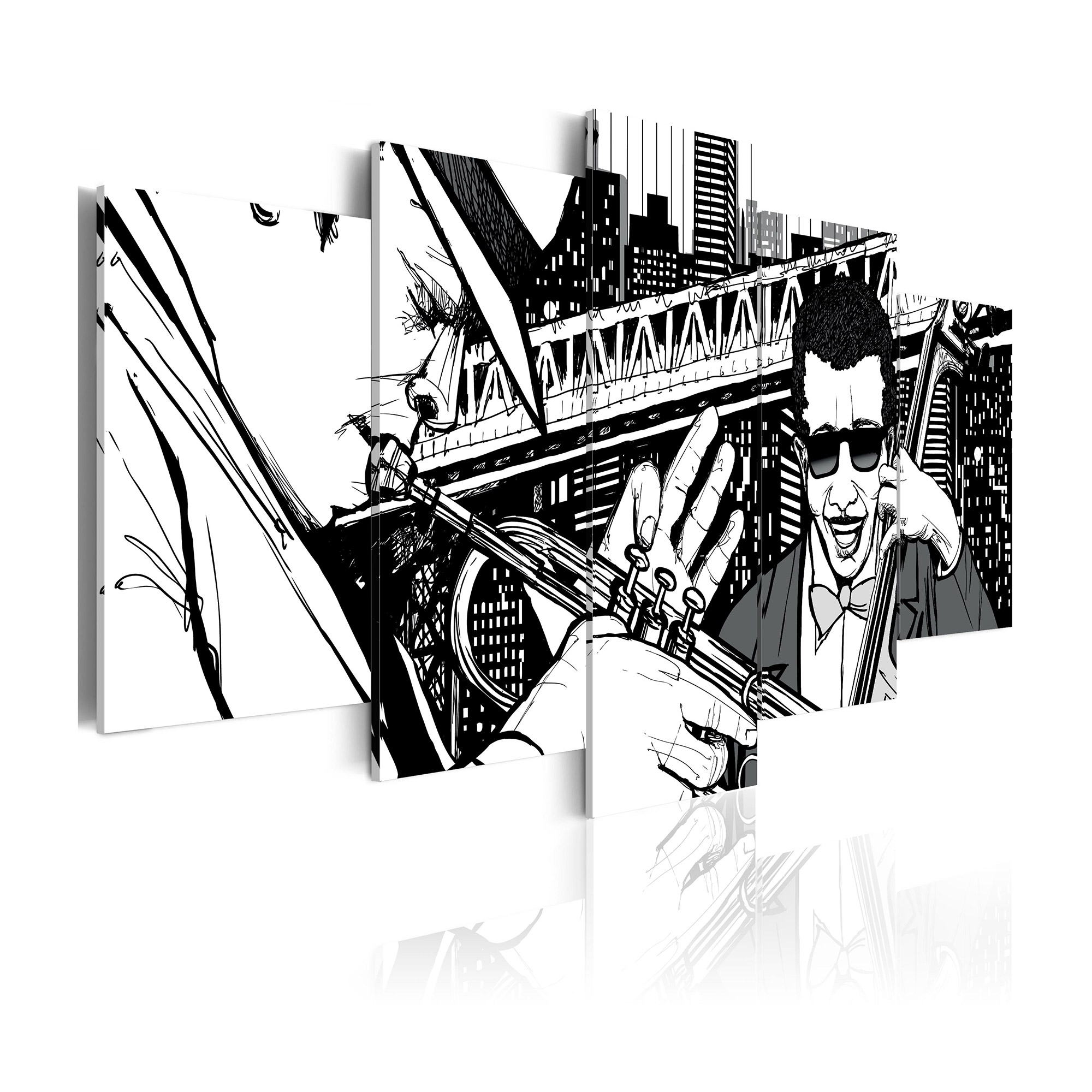 Tavla Arkiio Jazzkonsert På Bakgrunden Av New York Skyskrapor 5 st