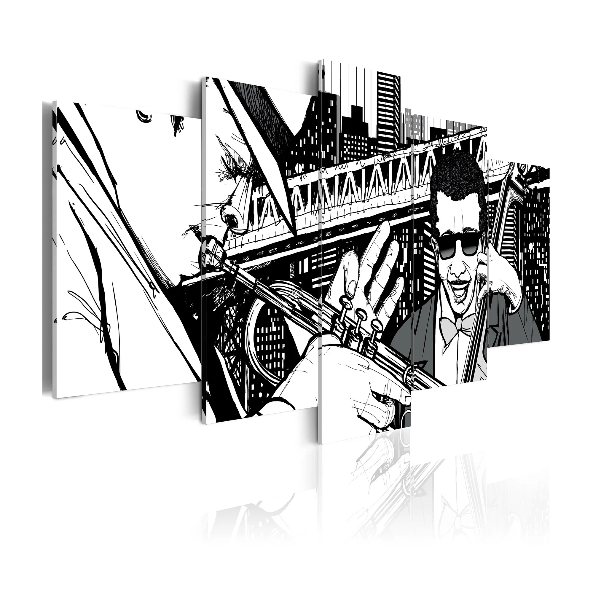 Tavla Arkiio Jazzkonsert På Bakgrunden Av New York Skyskrapor 5 st