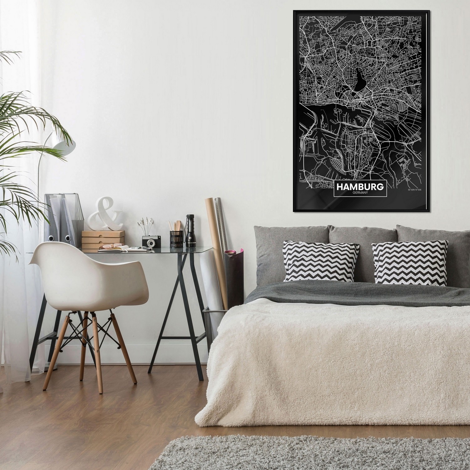 Affisch - Dark Map of Hamburg [Poster] 20x30 Svart ram, 20x30 cm