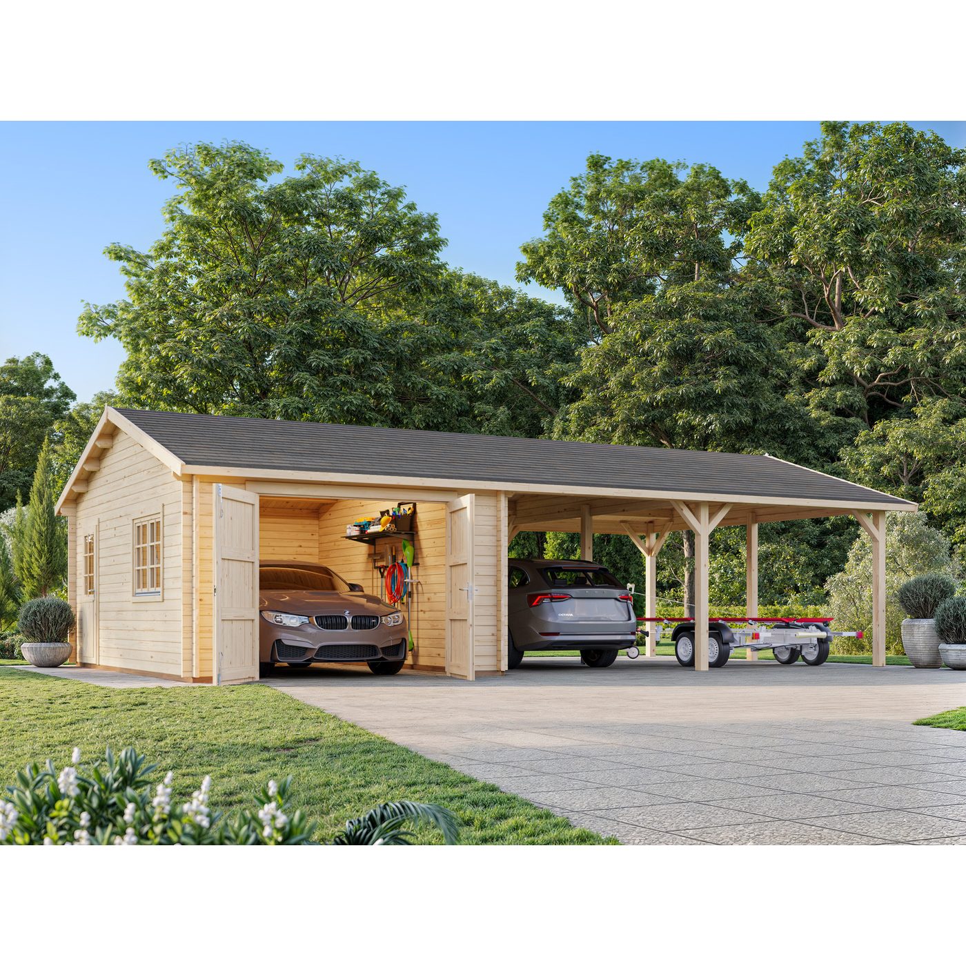 Garage Palmako Roger med Carport 53,1 m2 och Slagport