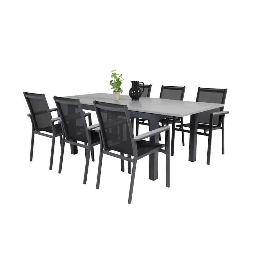 Albany Dining Table 160/240*100 - Svart Alu / Grey Aintwood+ Svart/Grå