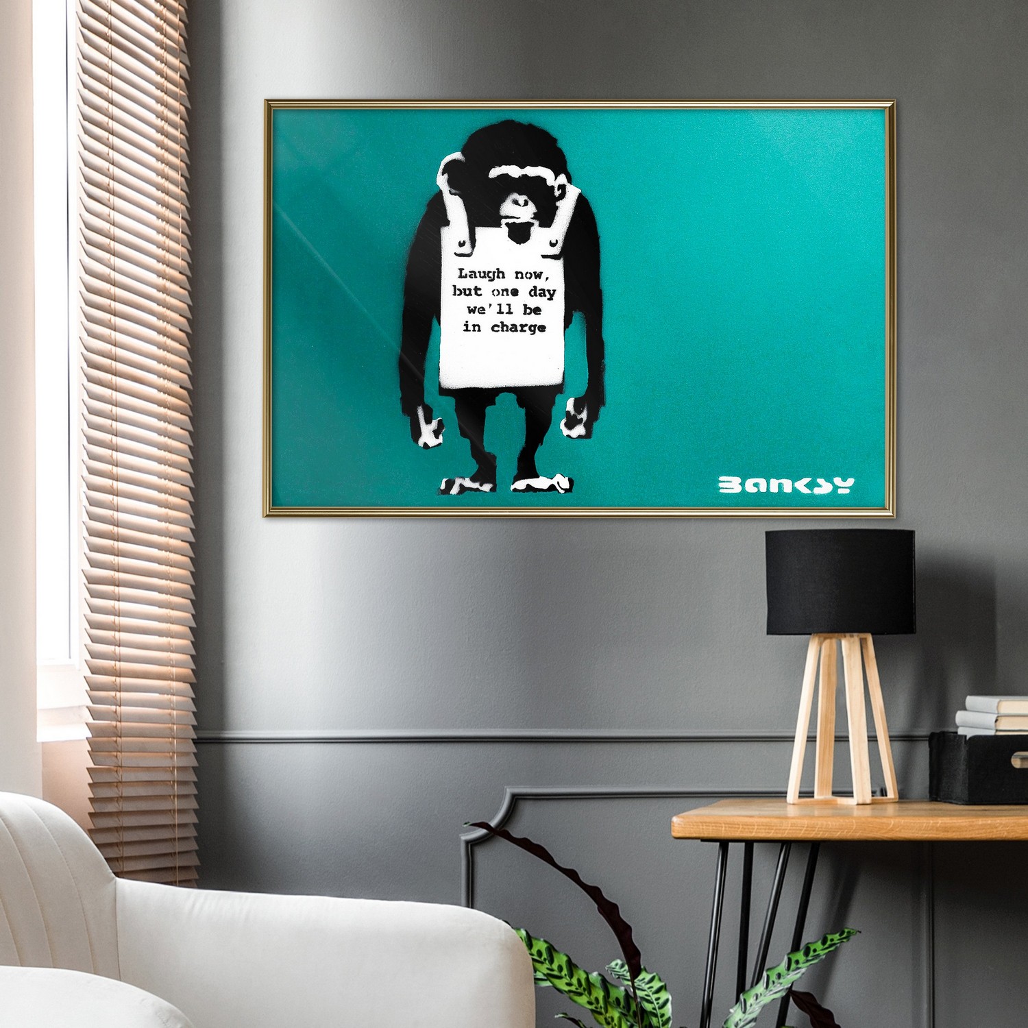 Affisch - Angry Monkey [Poster] 45x30 Guld ram, 45x30 cm