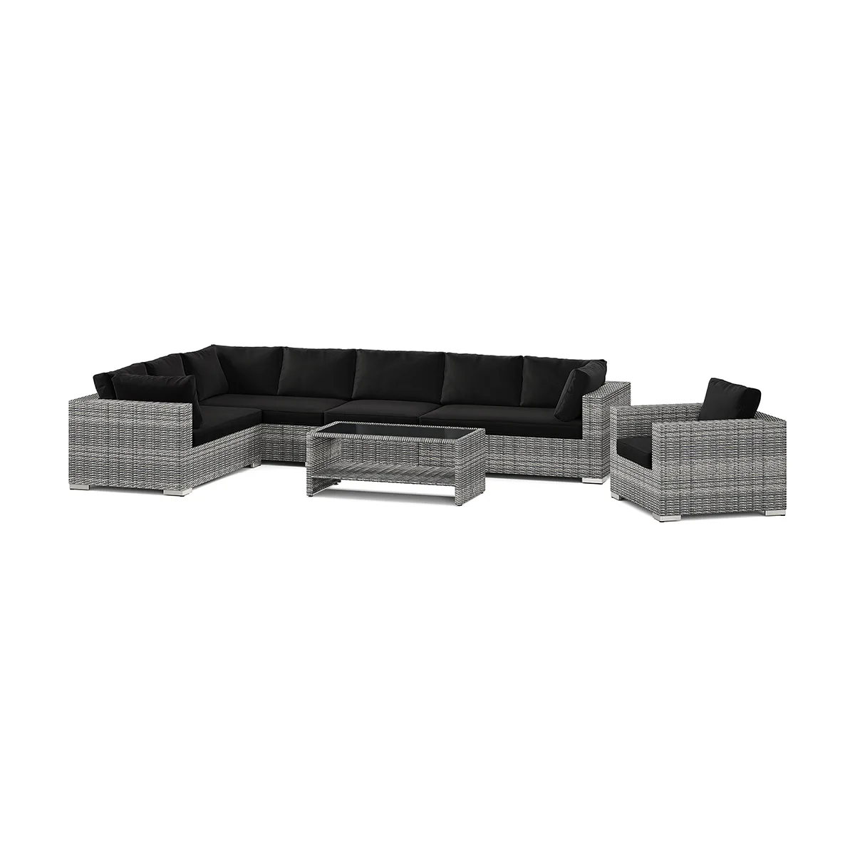 Loungegrupp Comfort Garden Bahamas utomhus L-soffa höger 8-sits med fåtölj och bord med hylla