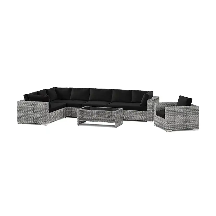 Loungegrupp Comfort Garden Bahamas utomhus L-soffa höger 8-sits med fåtölj och bord med hylla