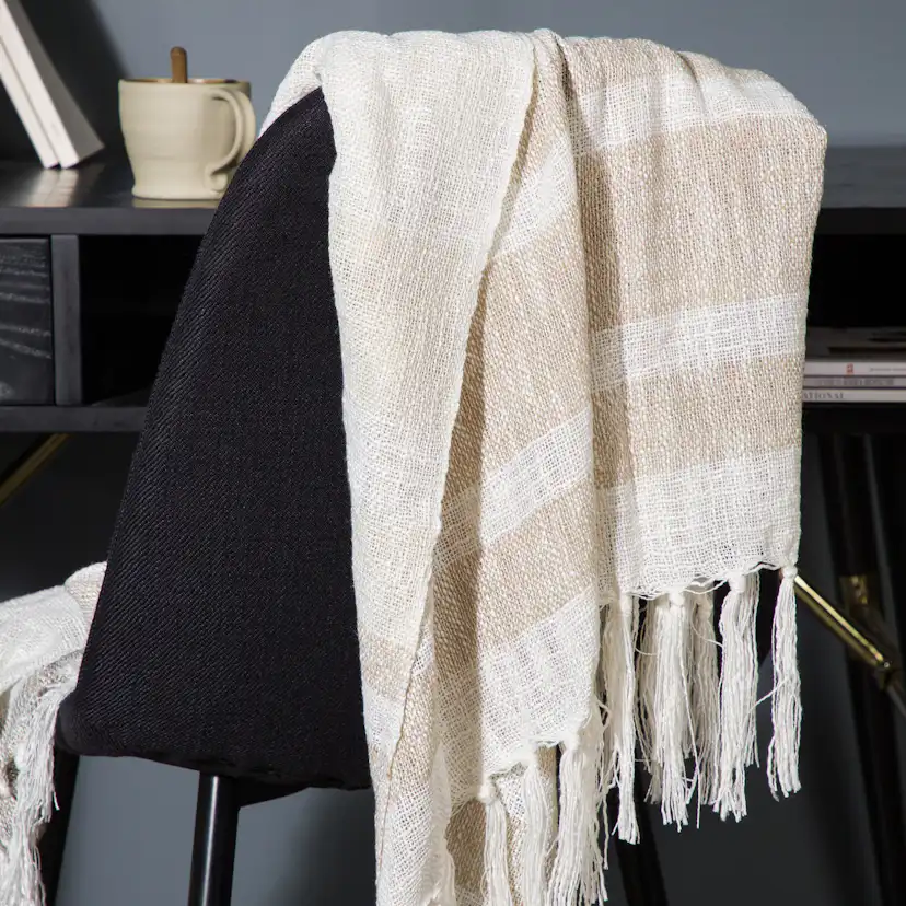 Sandy Throw Slub/polyester - Offwhite/beige/brown / - 130*17 Beige/Brun/Vit
