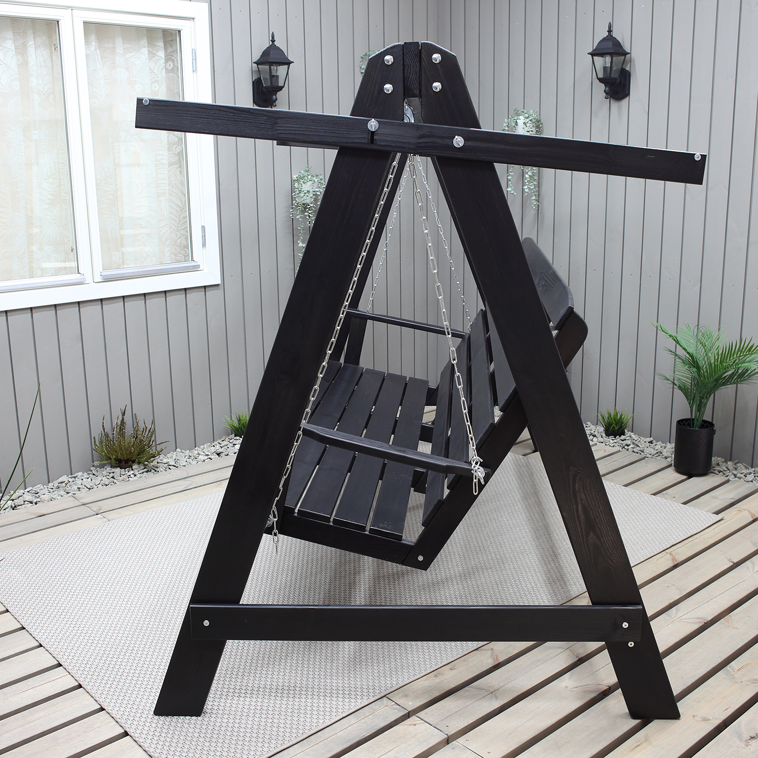 PELLE garden swing without roof, Svarte frame Grå