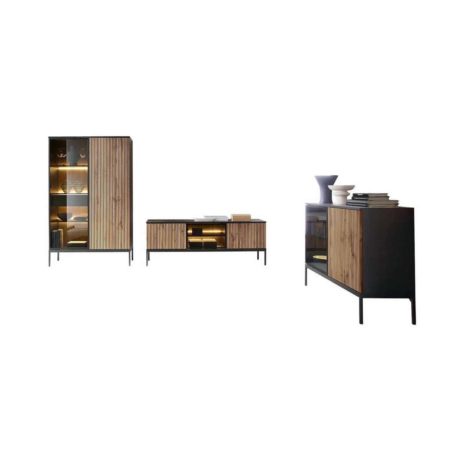 Möbelset Scandinavian Choice Klinkerville till Vardagsrum, TV-Bänk, Vitrinskåp & Sideboard