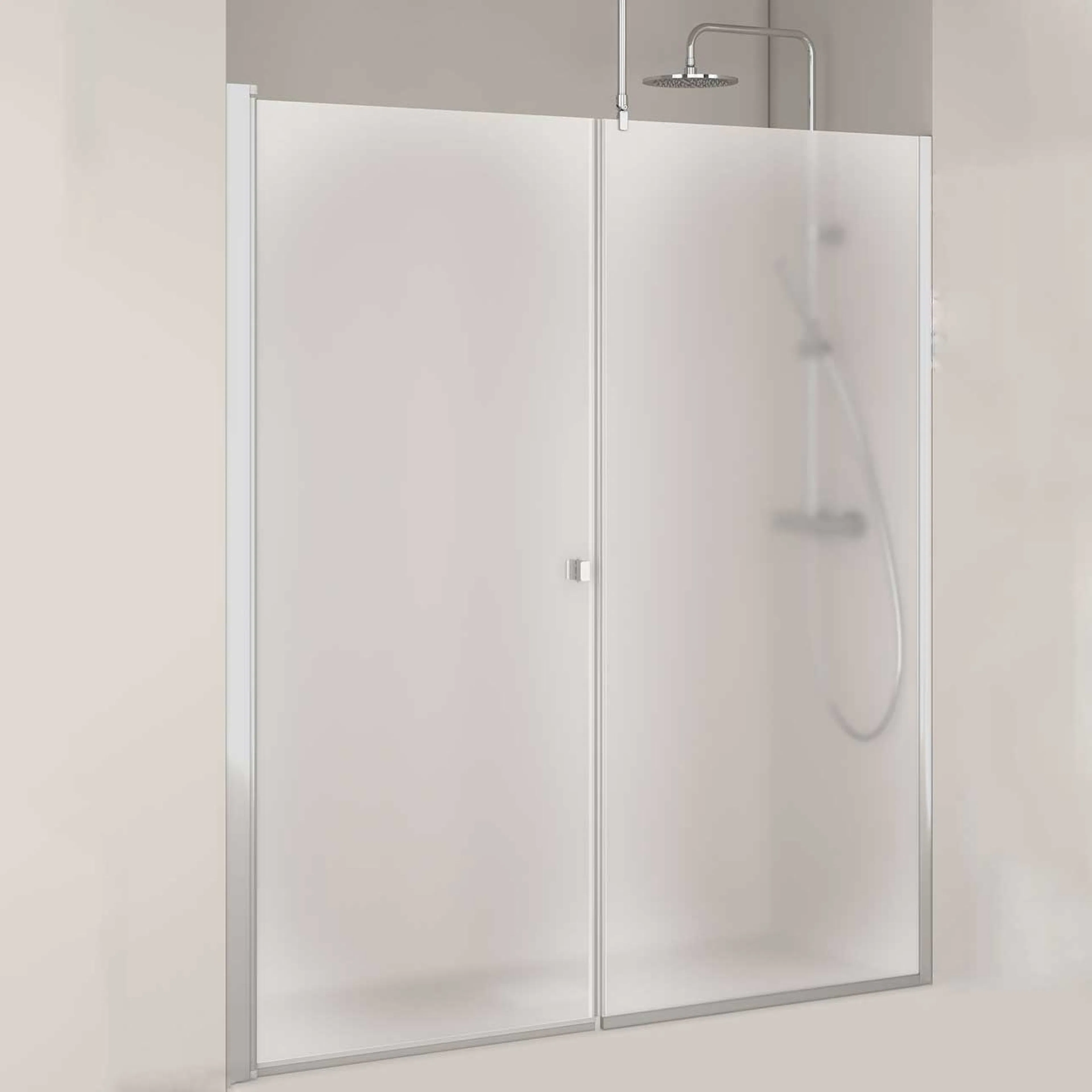 NISCHDUSCH IGLOOPRO ST 10 F IW 7 F N Glas: Frostat glas, Profil: Aluminium, Rak Dörr 985 + Fast Vägg 685, Bredd nisch: 1655-1685