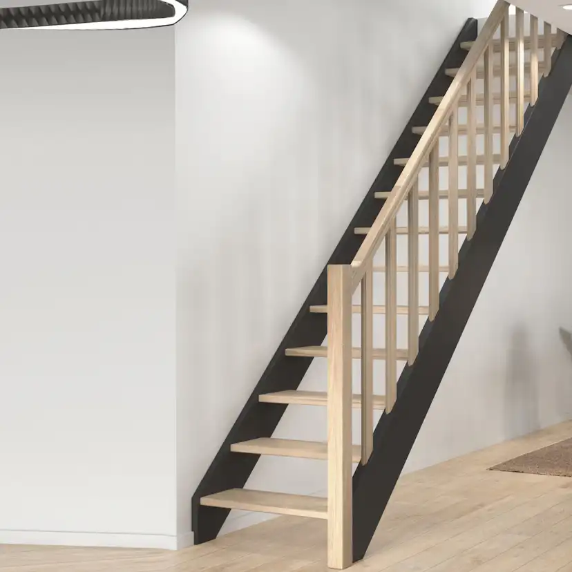 Spartrappa Dolle Helsinki Svart/Ek Rak Räcke med Träbalustrar