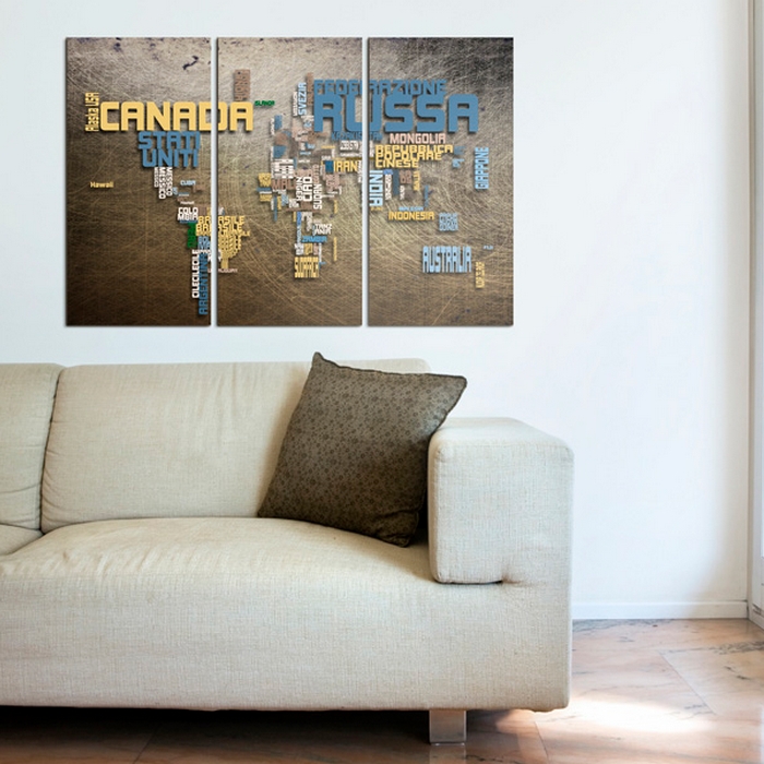 Tavla Arkiio Karta Över Världen Italienska språket Triptych