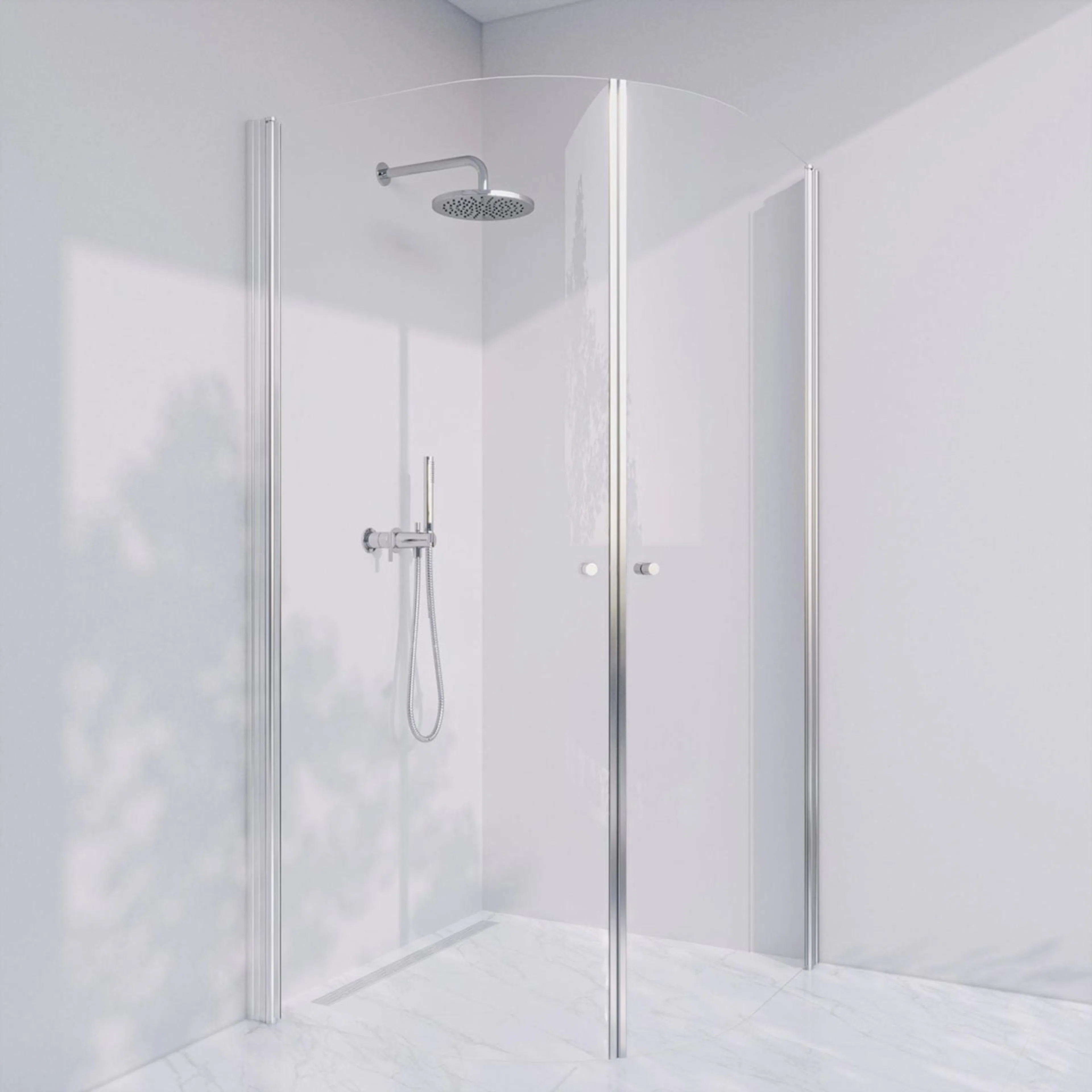 Invitrea Prime PH44/90x90/Blankpolerad/Fingergreppsknopp/Kla Storlek: 900x900 mm, Glastyp: Klarglas, Handtag: Blankpolerad Fingergreppsknopp, Profil: Blankpolerad