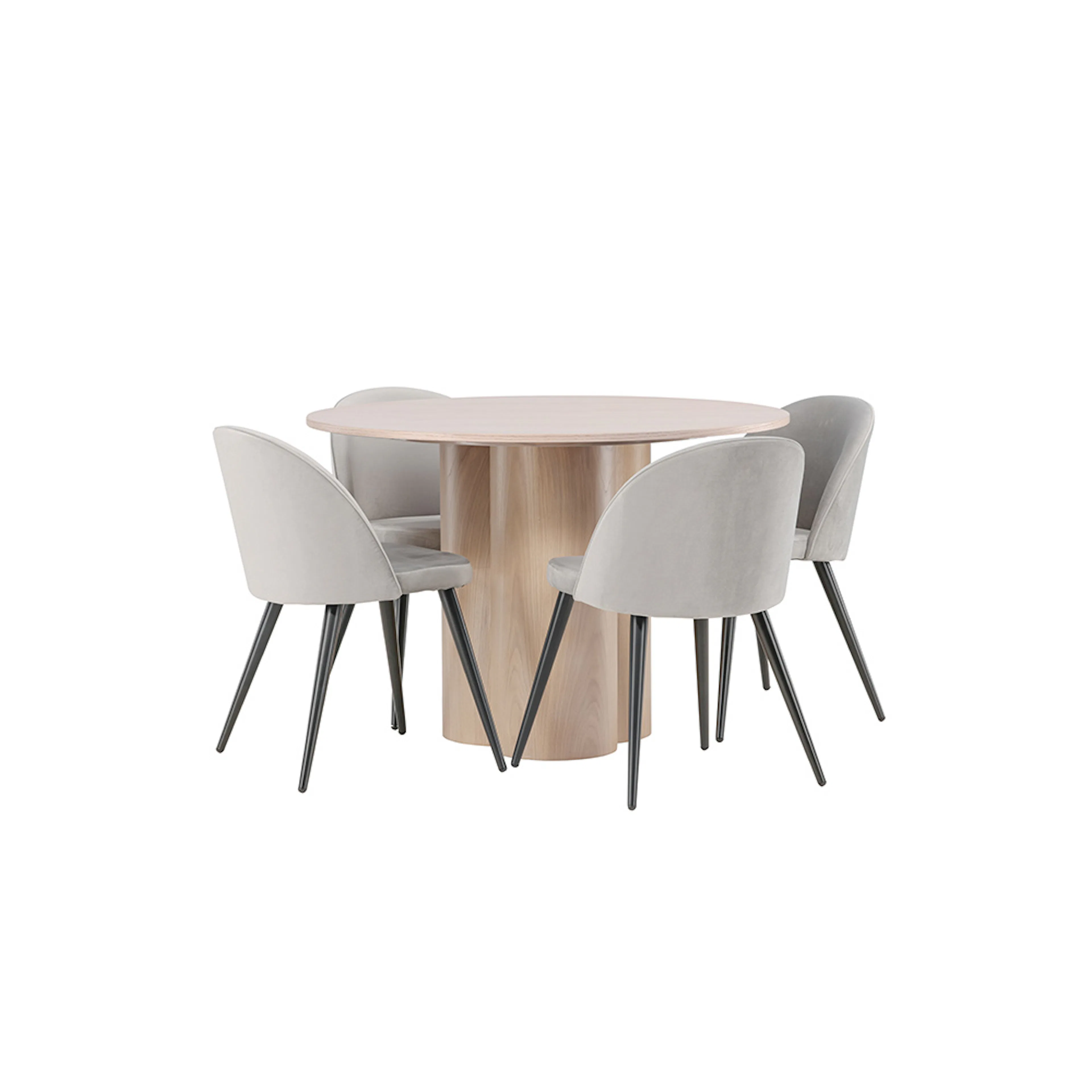 OliviaDiningTable-WhiteWashVeneer+VelvetDiningChair-LightGre Grå/Natur