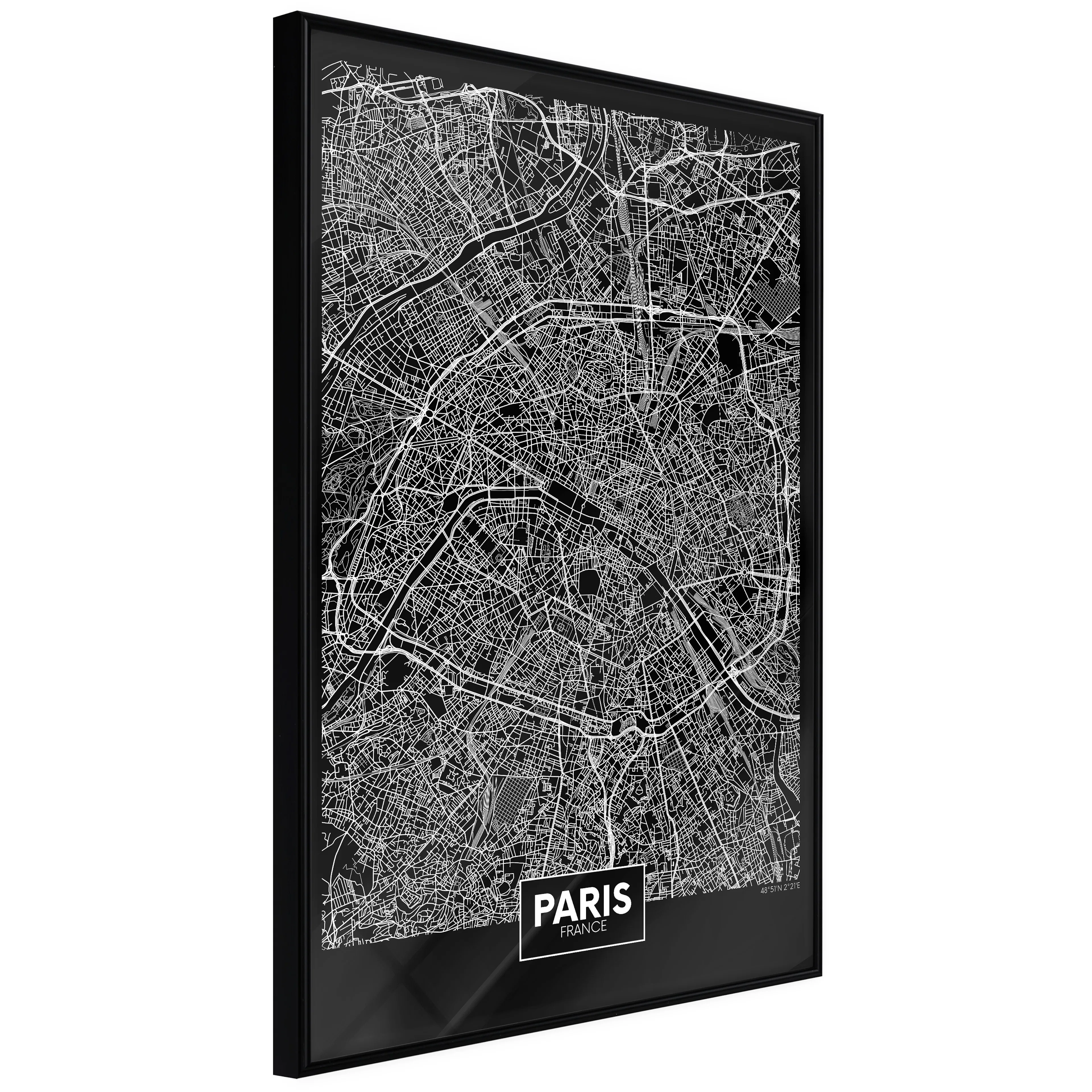 Affisch - Dark Map of Paris [Poster] 40x60 Svart ram, 40x60 cm