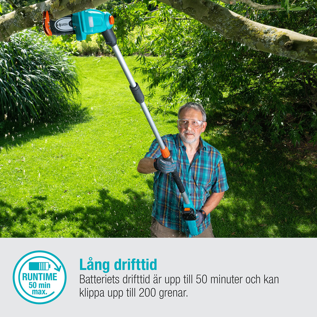 Teleskopisk Stångsåg Gardena TCS 20/18V P4A Komplett (2,5Ah batteri + standardladdare)