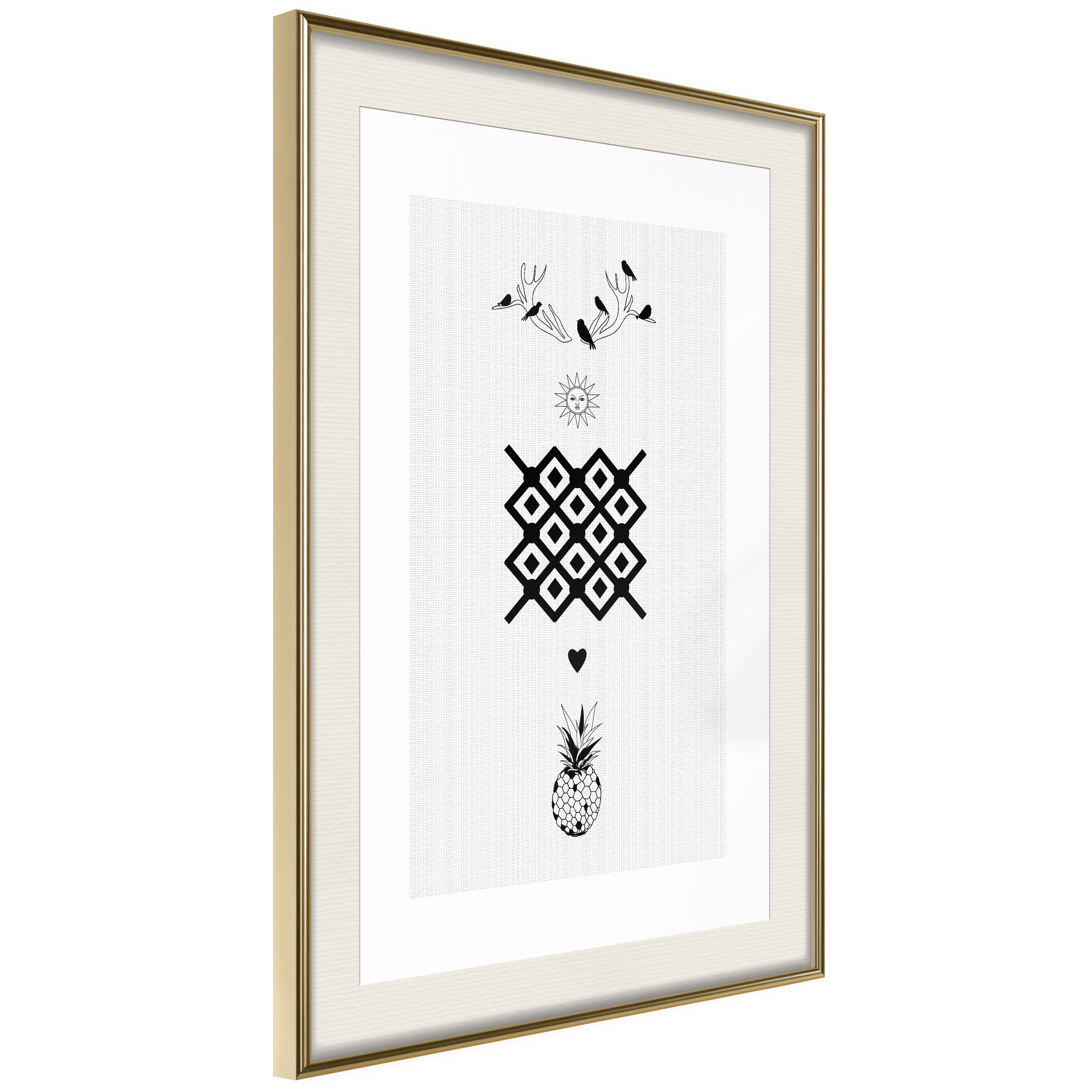 Affisch - Happiness [Poster] 30x45 Guld ram med passepartout, 30x45 cm