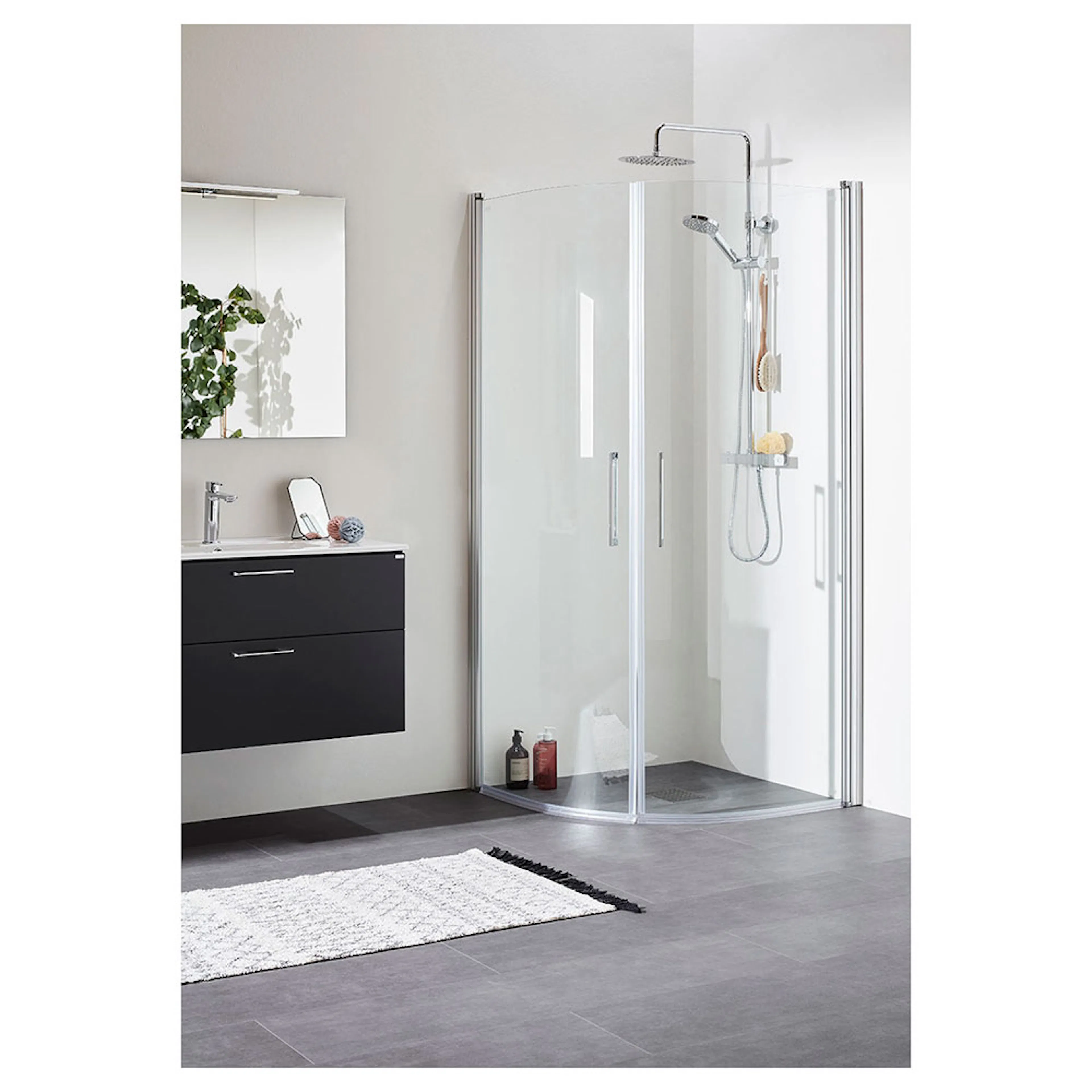 Duschhörna FIX TREND R 99 SILVER MATT KLA 900x900 mm, Klarglas