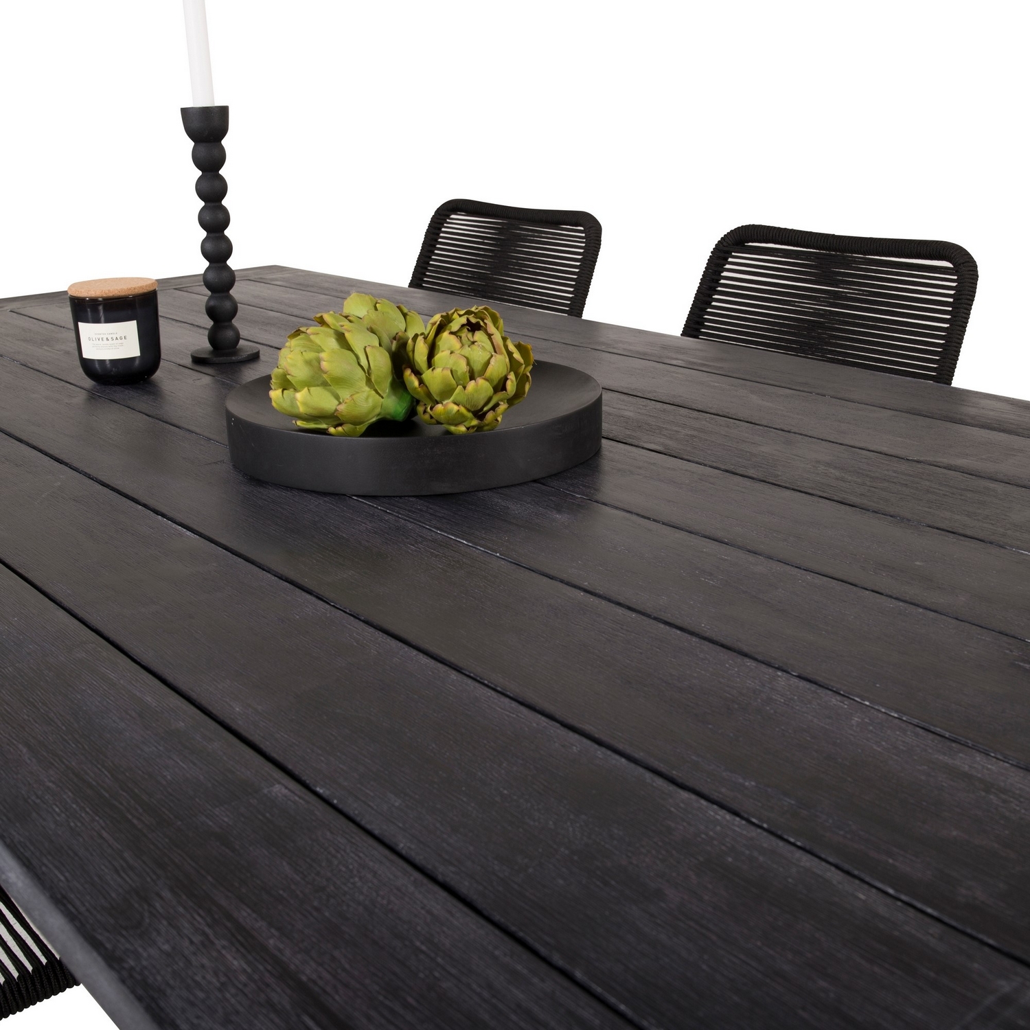 Rives Dining Table 200*100cm - Black Acacia+Lindos Armchair Svart/Svart