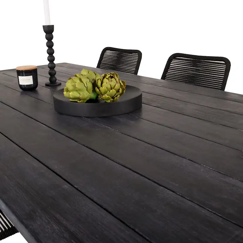 Rives Dining Table 200*100cm - Black Acacia+Lindos Armchair Svart/Svart