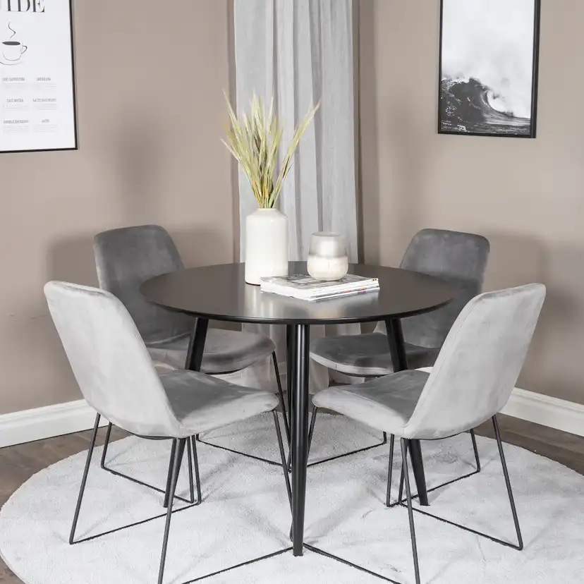 Matgrupp Venture Home Plake med 4 Muscot Stolar Sammet Runt