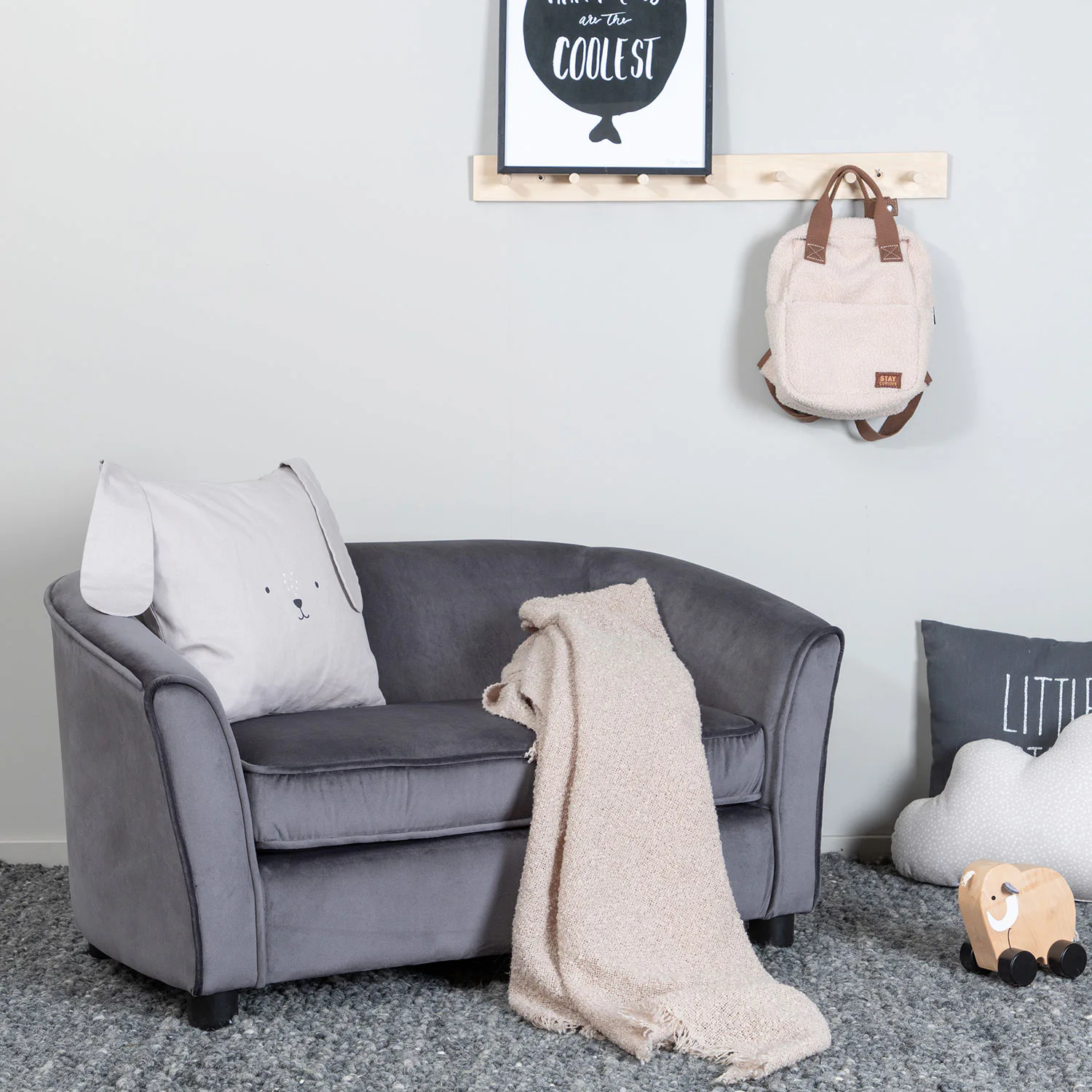 Barnsoffa Venture Home Måna Grå Sammet