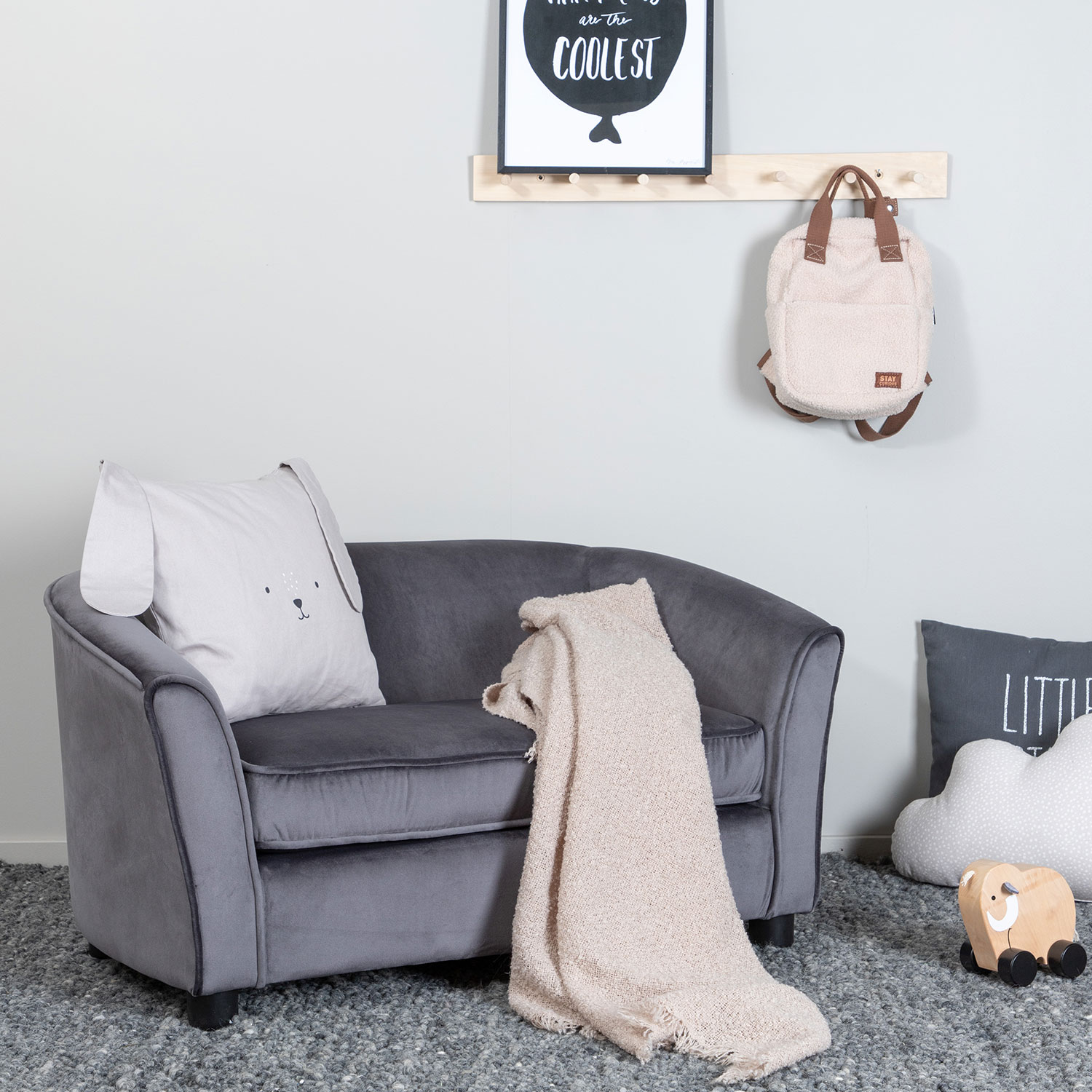 Barnsoffa Venture Home Måna Grå Sammet