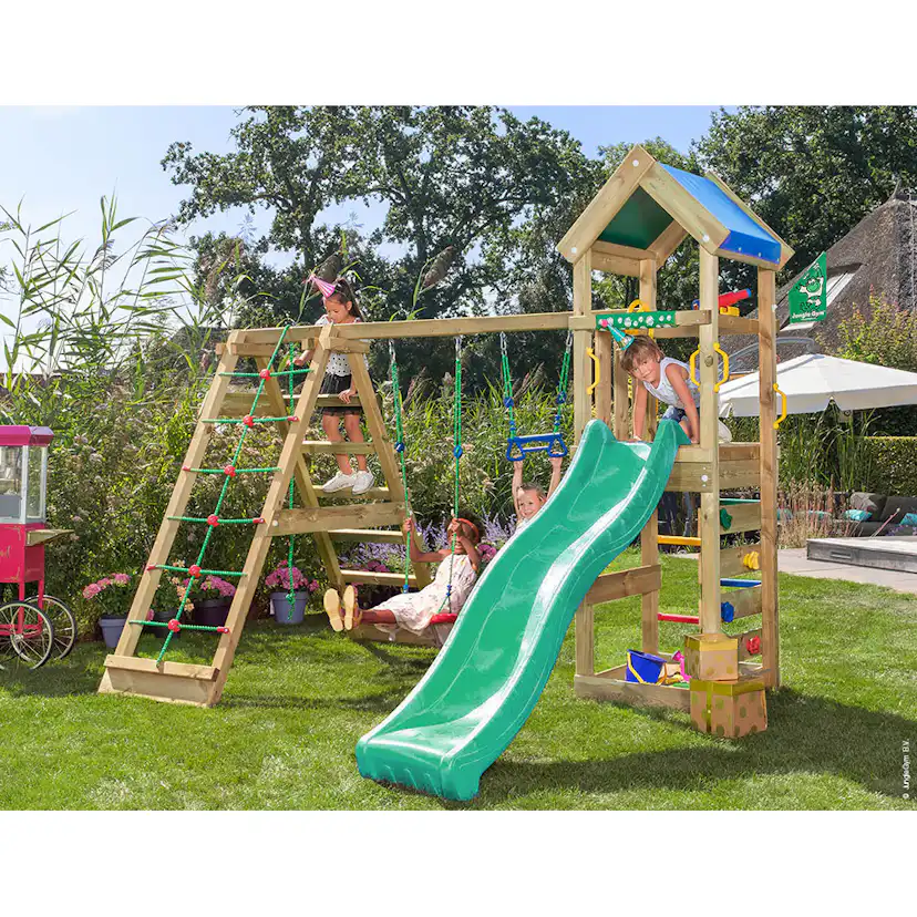 Jungle Gym Patio med klätterställning, 2 gungor och mörkgrön Grön