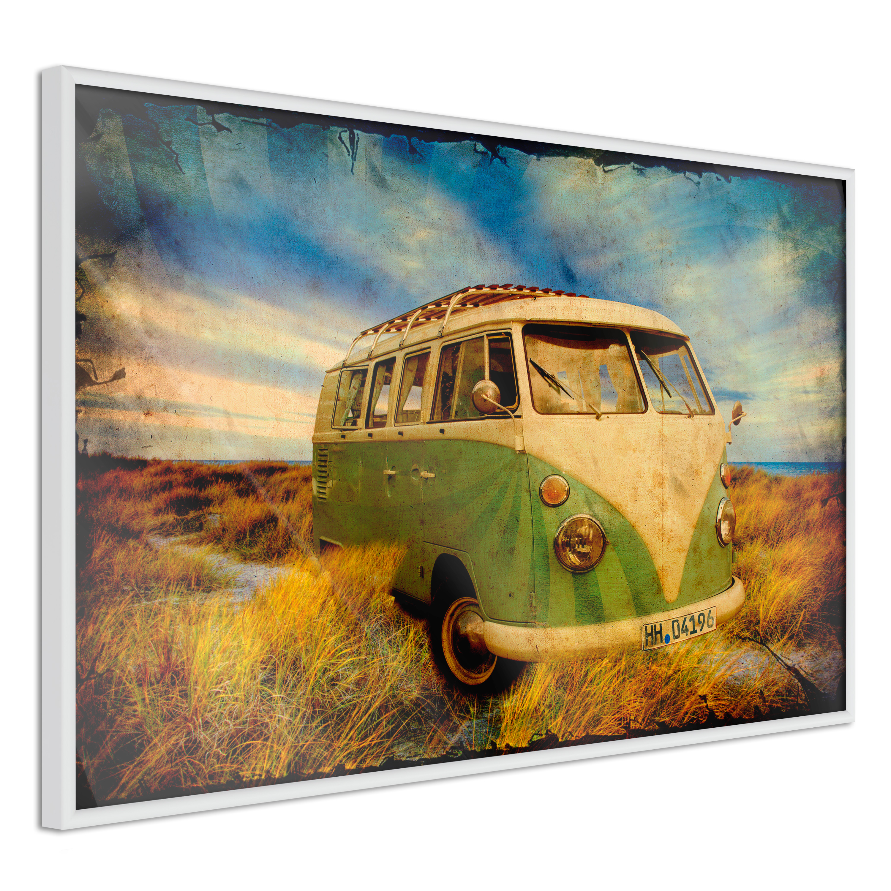 Affisch - Retro Bus [Poster] 90x60 Vit ram, 90x60 cm