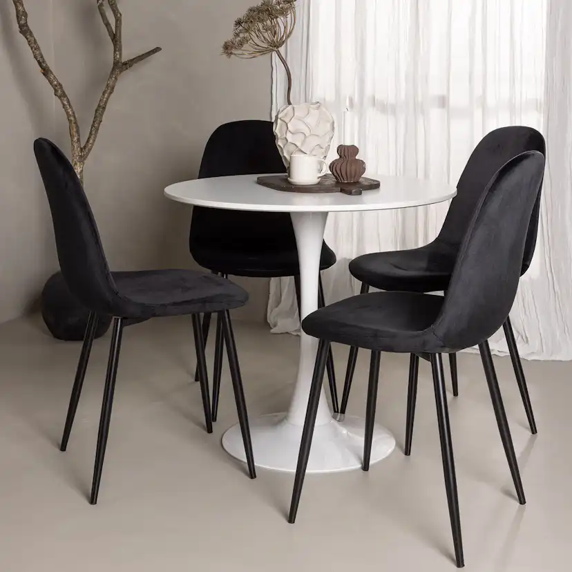 Matgrupp Venture Home Hamden Ø80 cm med 4 Polar Sammet stolar