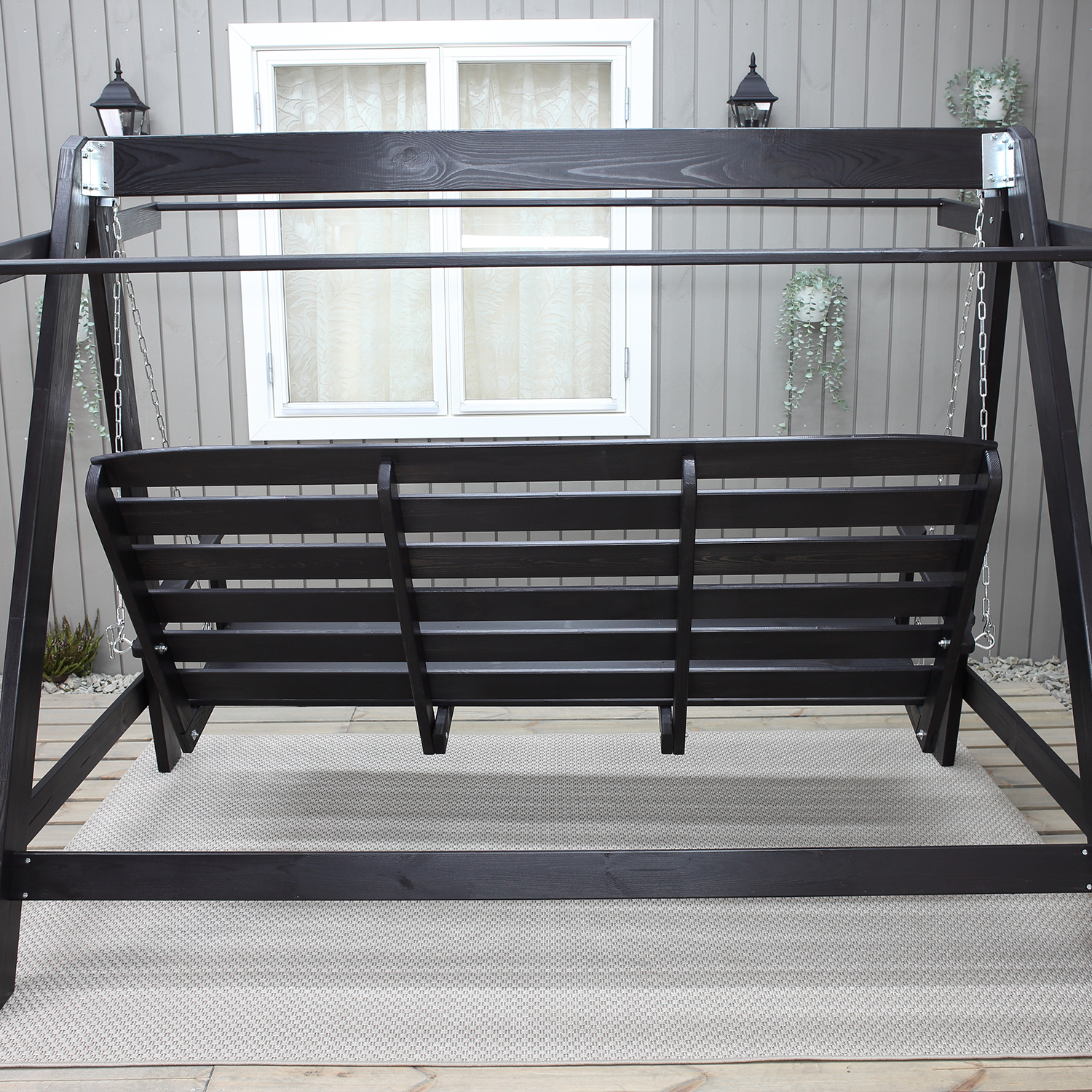 PELLE garden swing without roof, Svarte frame Grå
