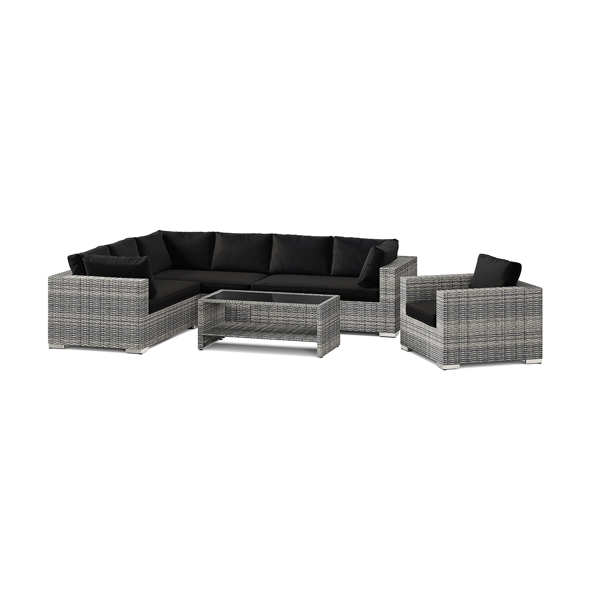 Loungegrupp Comfort Garden Bahamas utomhus L-soffa höger 7-sits med fåtölj och bord med hylla