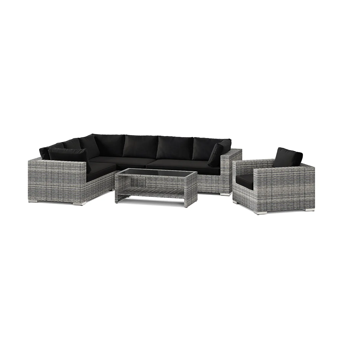 Loungegrupp Comfort Garden Bahamas utomhus L-soffa höger 7-sits med fåtölj och bord med hylla