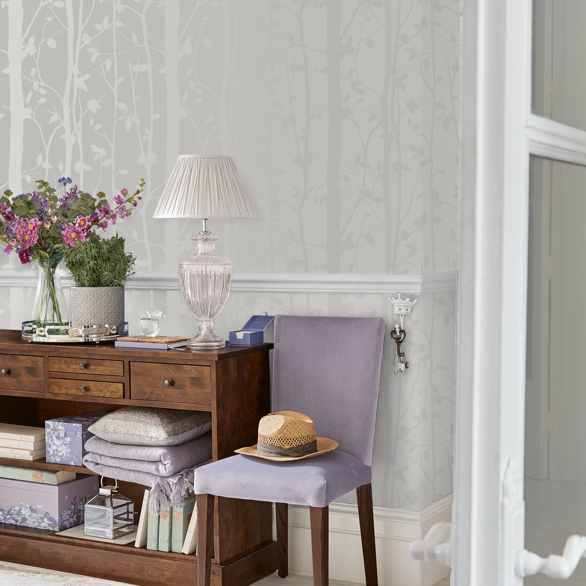 Tapet Laura Ashley Cottonwood Pearlescent Vit