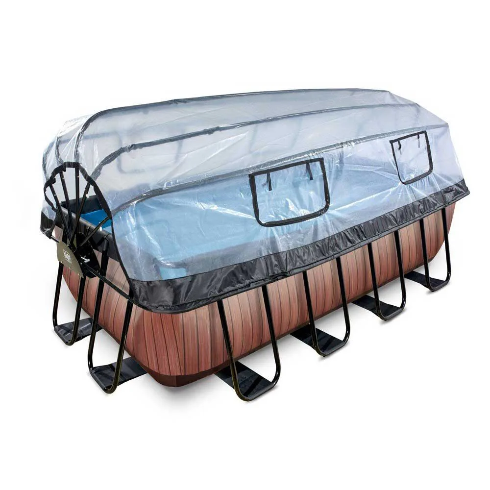 Pool Exit Toys 4x2x1,22 m Med Tak, Sandfilter Och Värmepump Brun