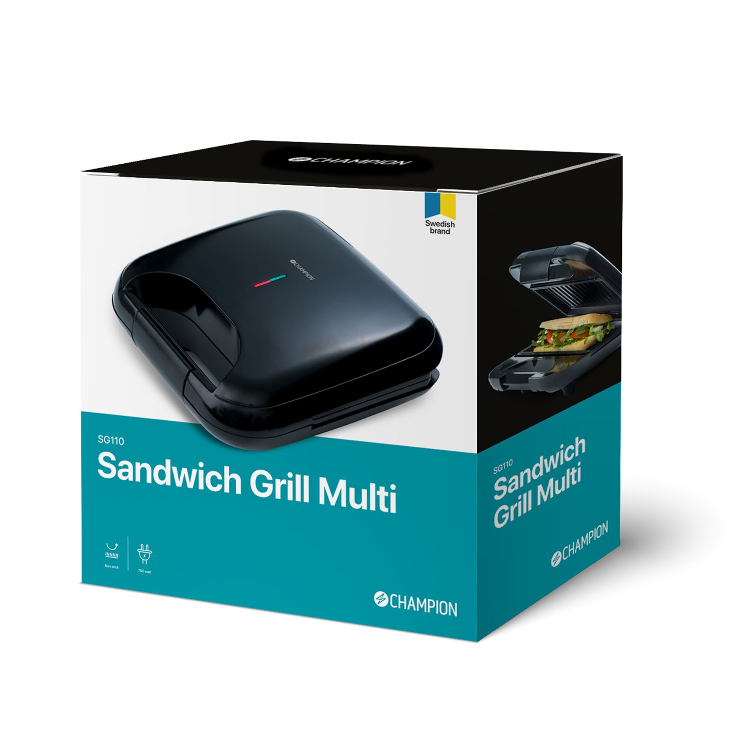 Smörgåsgrill Champion Multi 22x12cm 750W SG110 Svart