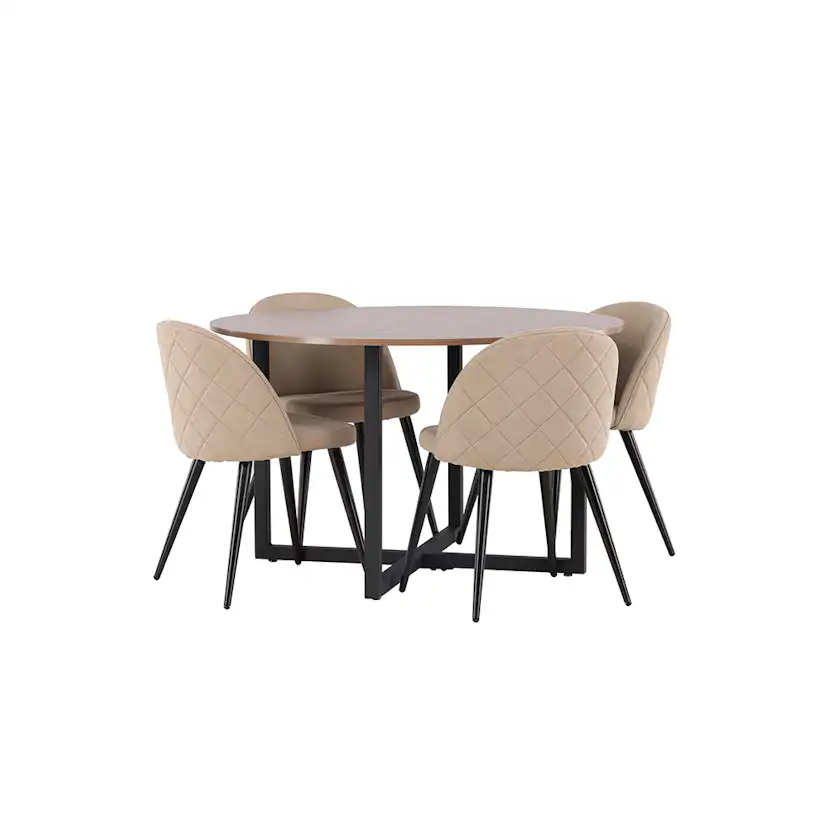 Matgrupp Venture Home Durango Ø 120 cm med 4 Velvet Stolar
