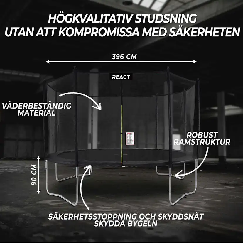 Studsmatta React med Skyddsnät 396 cm