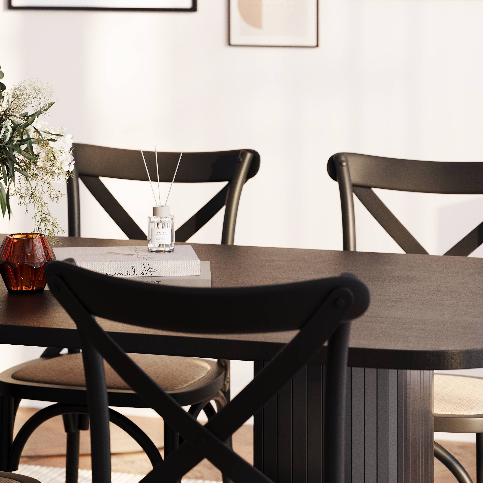 Matgrupp Bark Kopparbo Rektangulärt Matbord 200 cm med 6 Matstol Kalb